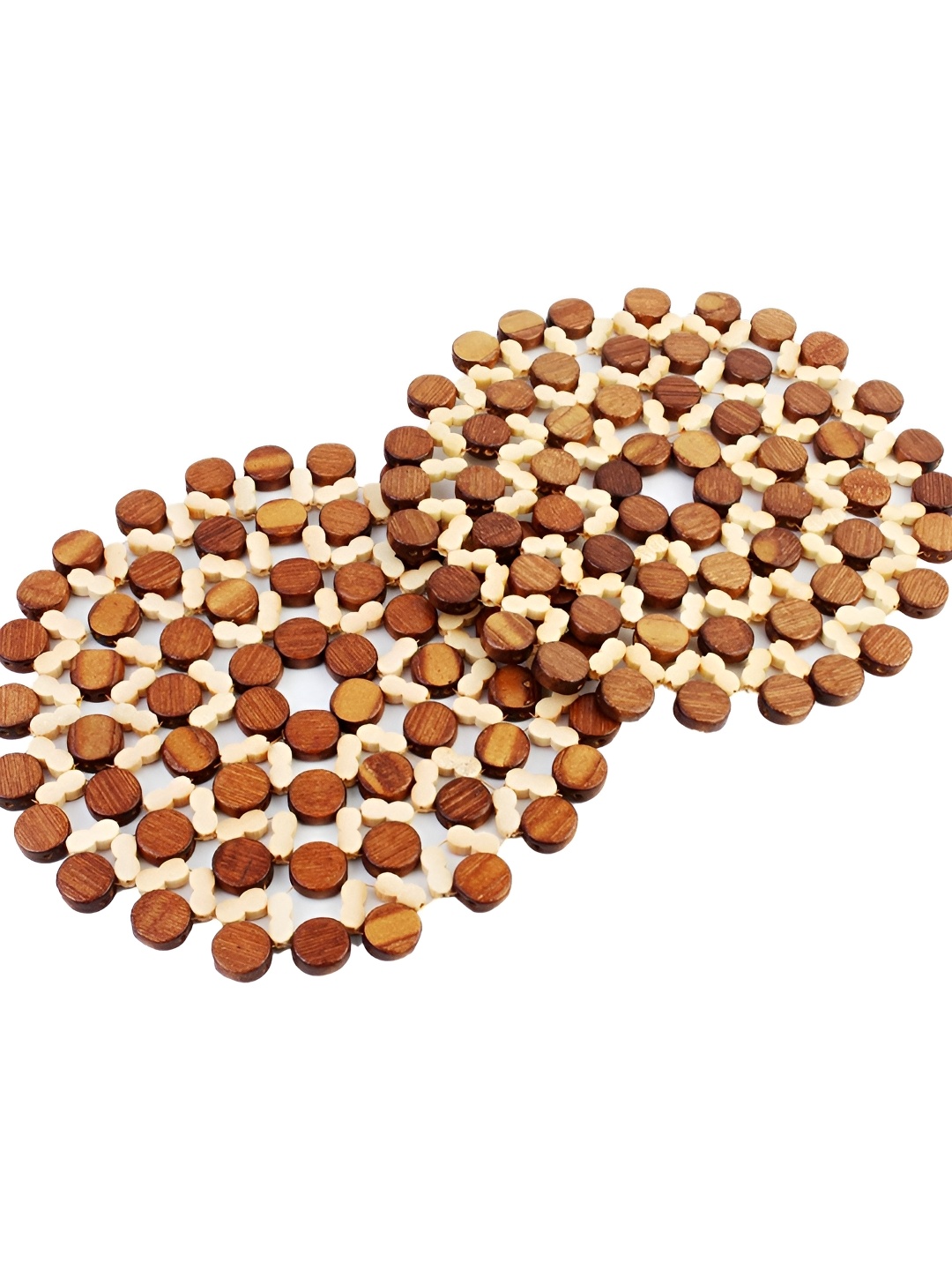 

HOKIPO 2Pcs Brown & White Textured Round Coasters