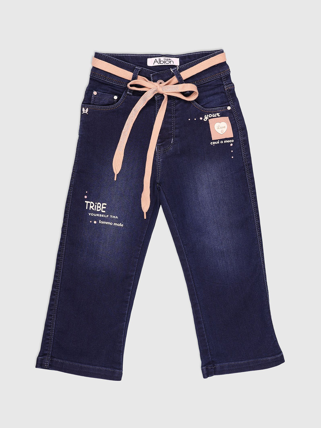 

Albion By CnM Girls Straight Fit Printed Stretchable Jeans, Blue