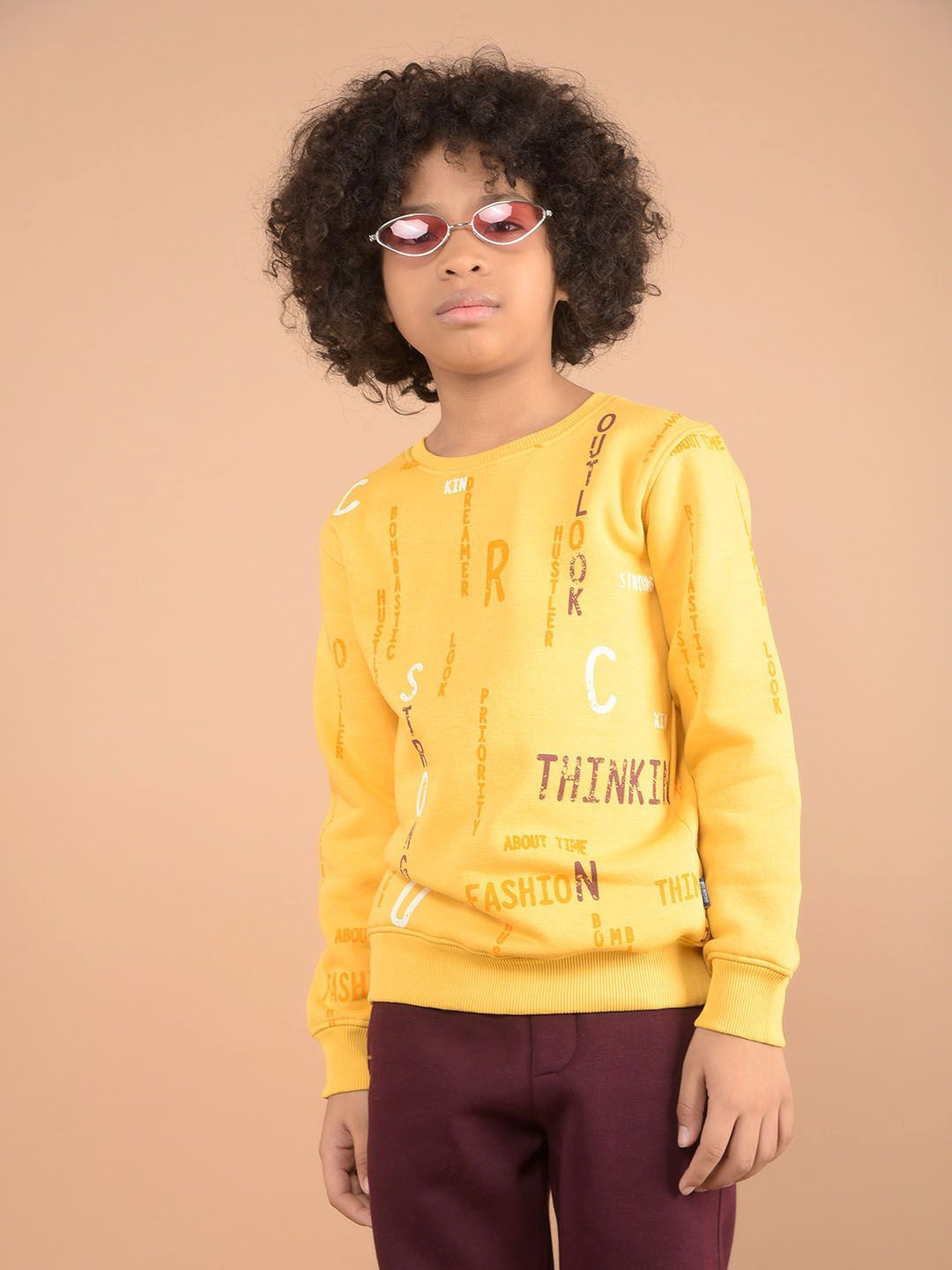 

Crimsoune Club Boys Typography Printed Long Sleeves Sweatshirt, Mustard