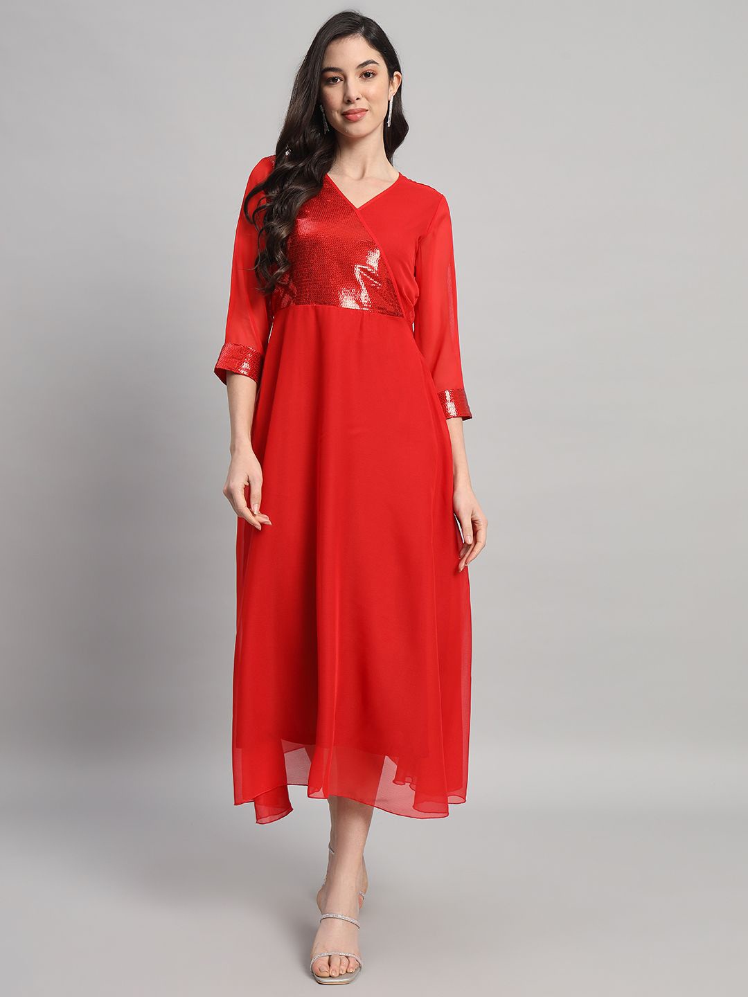 

Curvydrobe Women Embellished Maxi Dress, Red