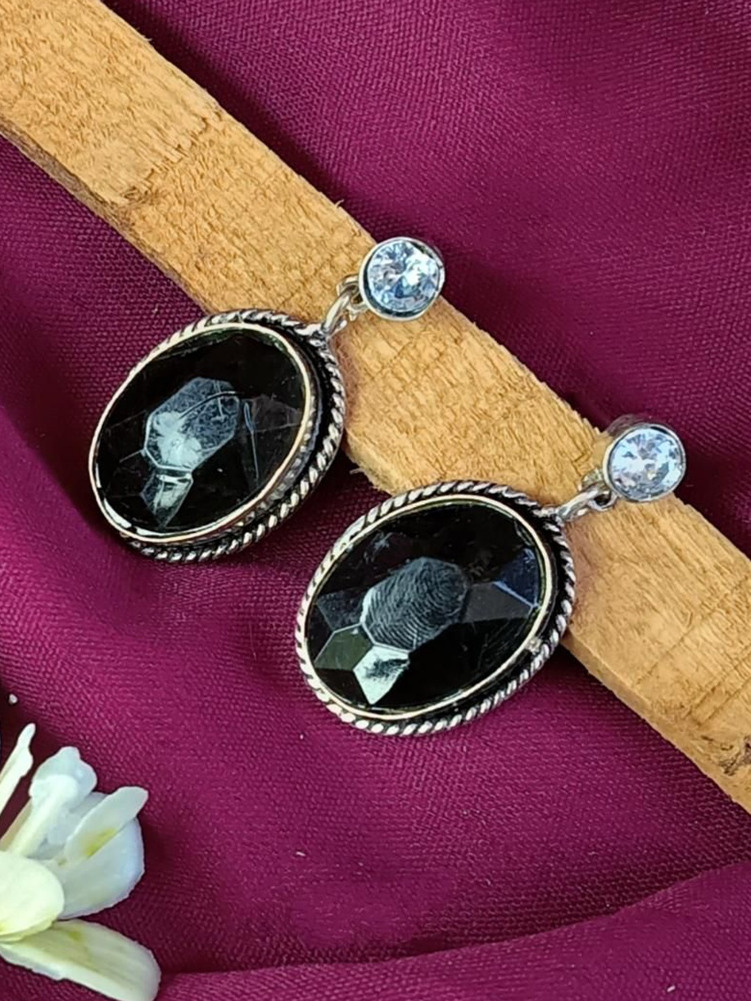 

Efulgenz Rhodium-Plated Contemporary Crystals Oxidized Drop Earrings, Black