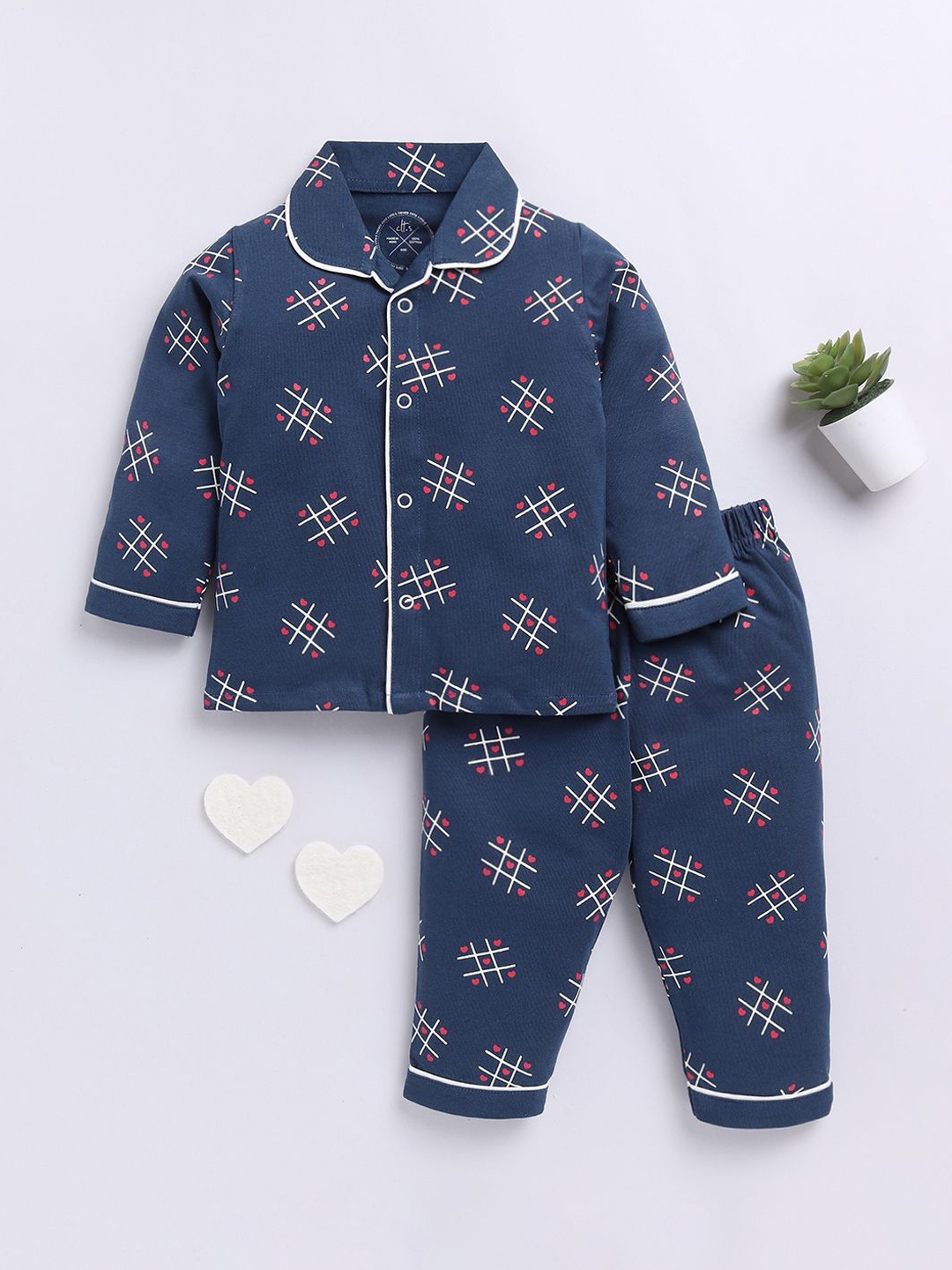 

Clt.s Kids Pure Cotton Printed Shirt & Pyjamas Night suit, Blue