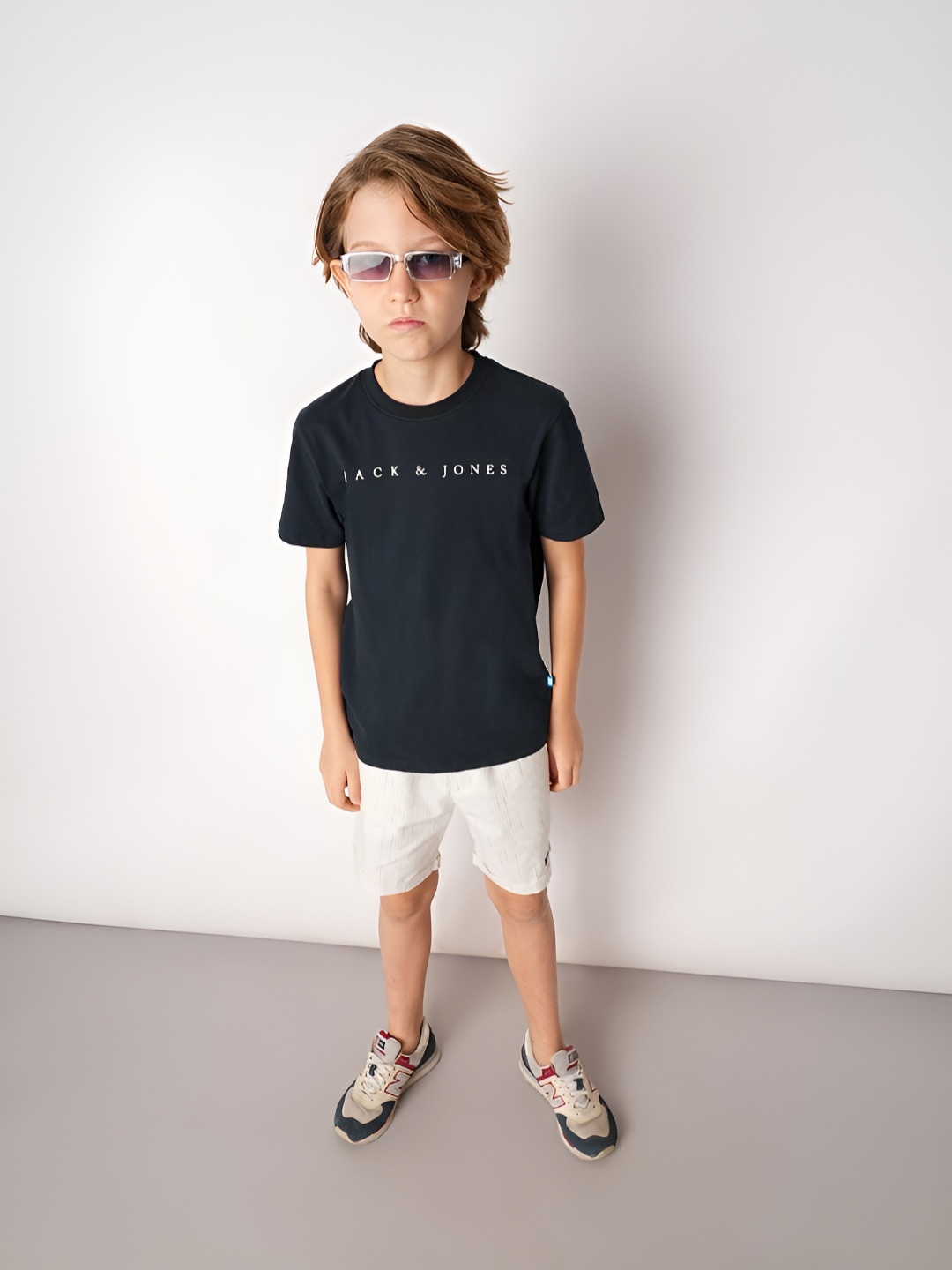 

Jack & Jones Junior Boys Typography Printed Slim Fit T-shirt, Navy blue