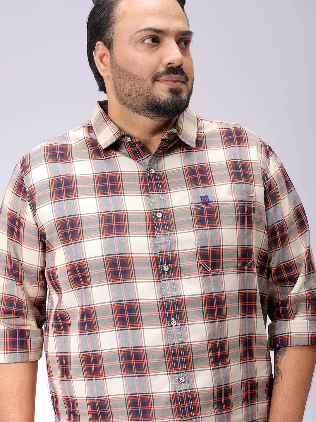 

Hardsoda by The Indian Garage Co Men Tartan Check Casual Shirt, Beige