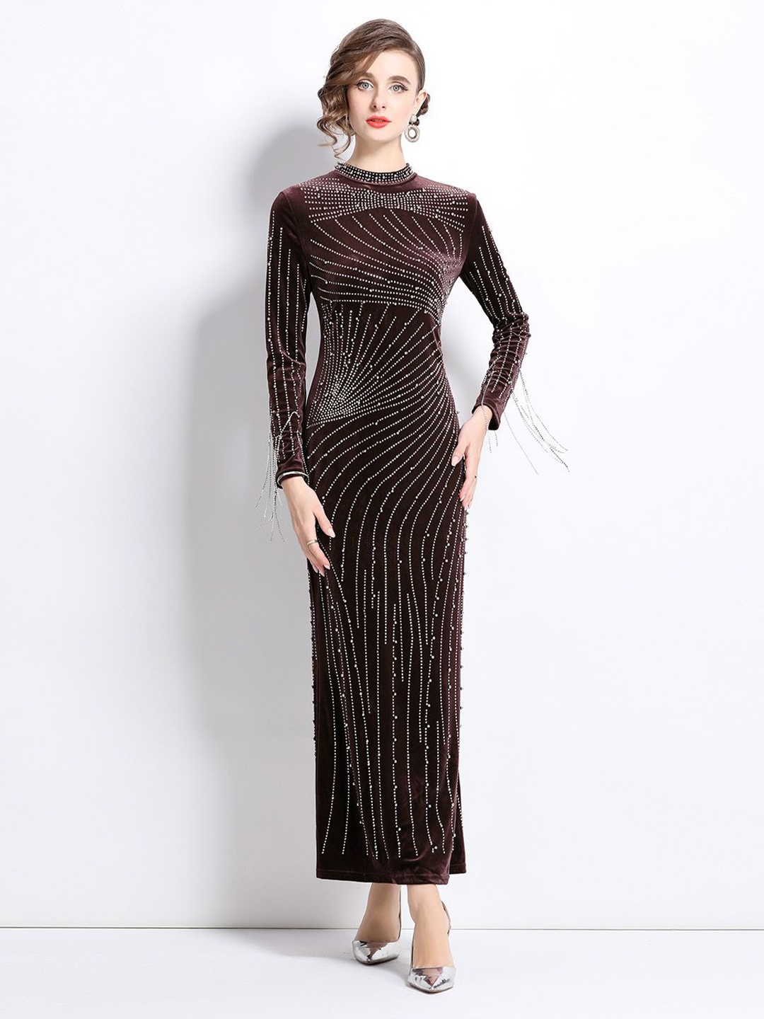 

JC Collection Women Embellished Maxi Dress, Coffee brown