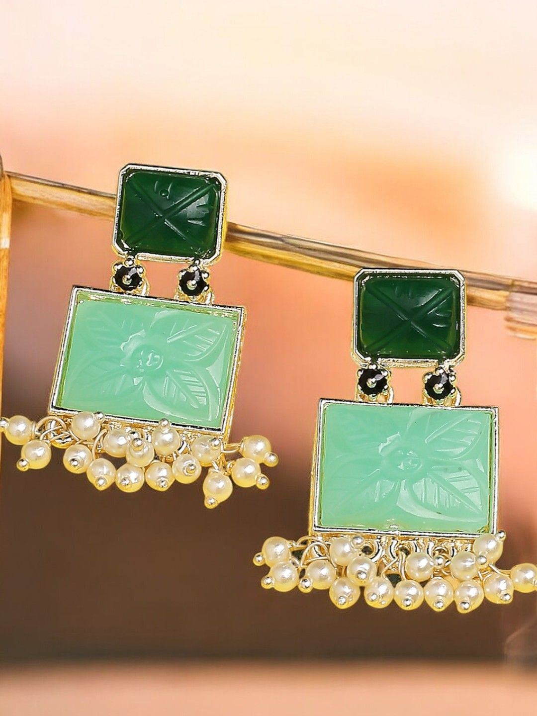 

Anouk Gold Toned Stone Studded & Beaded Square Drop Earrings