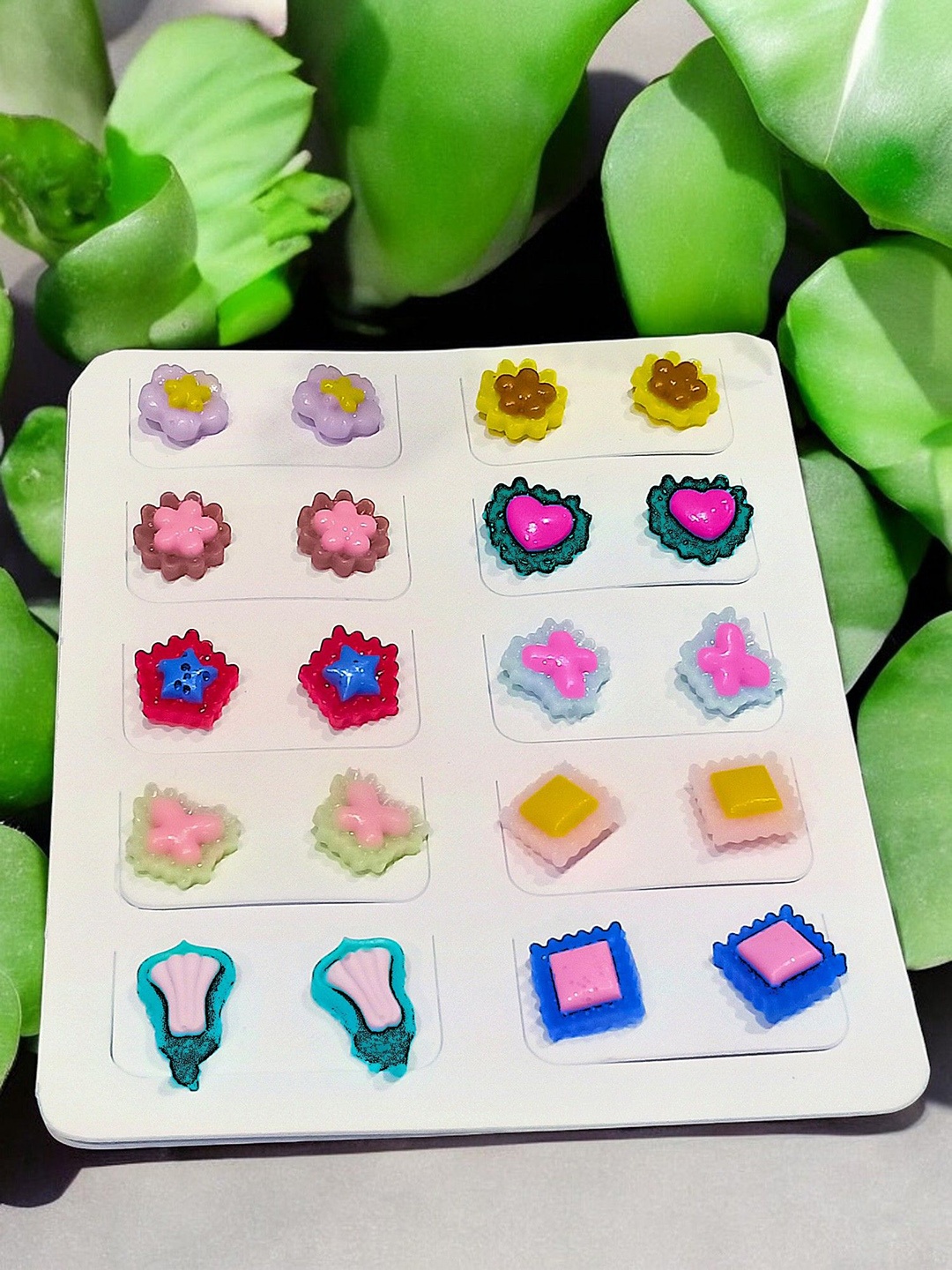 

9blings Set Of 10 Silver-Plated Studded Contemporary Studs