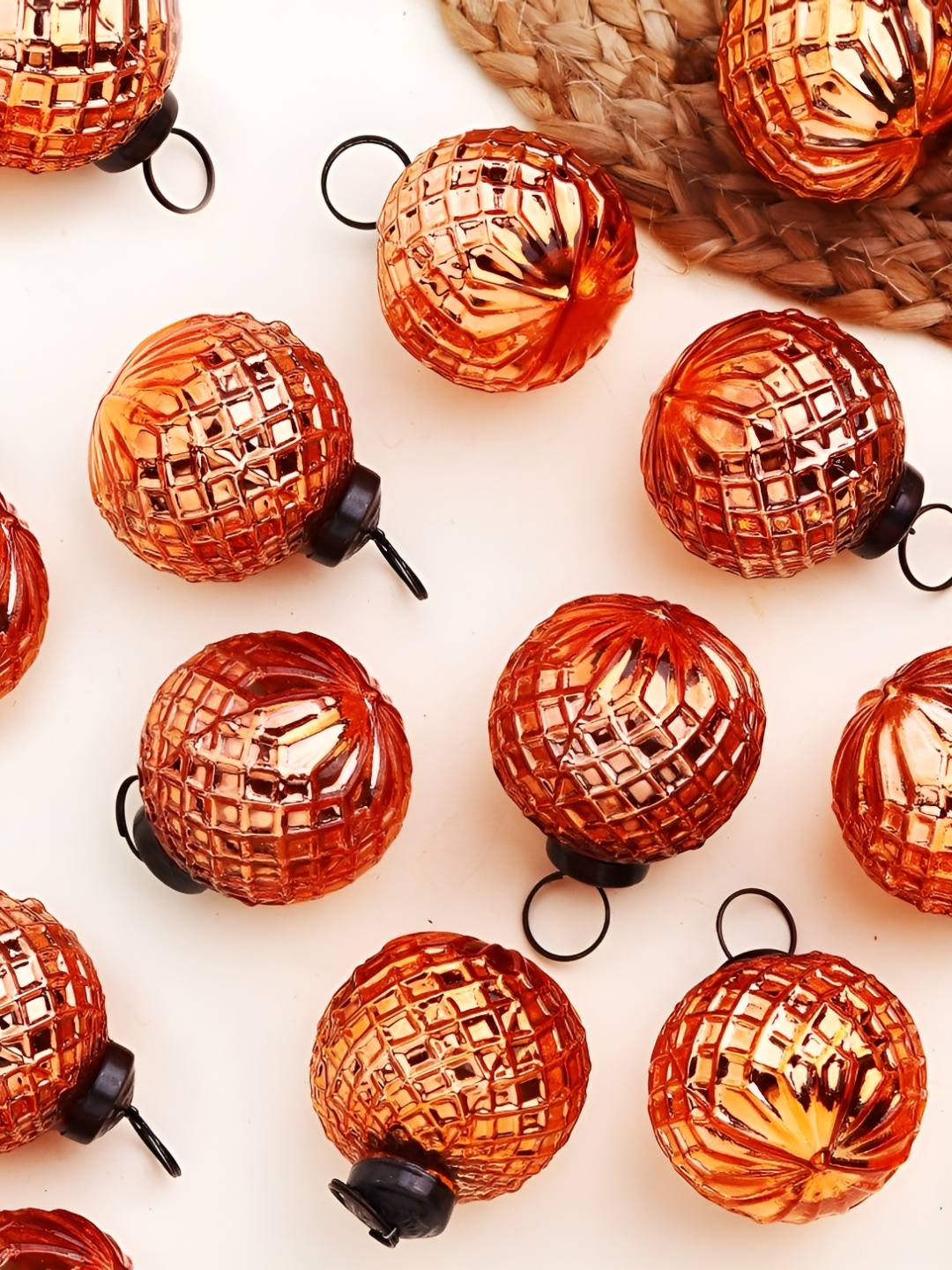 

IndianShelf 12 Piece Glass Christmas Ornaments Mini Vintage Bulk for Tree (Copper)