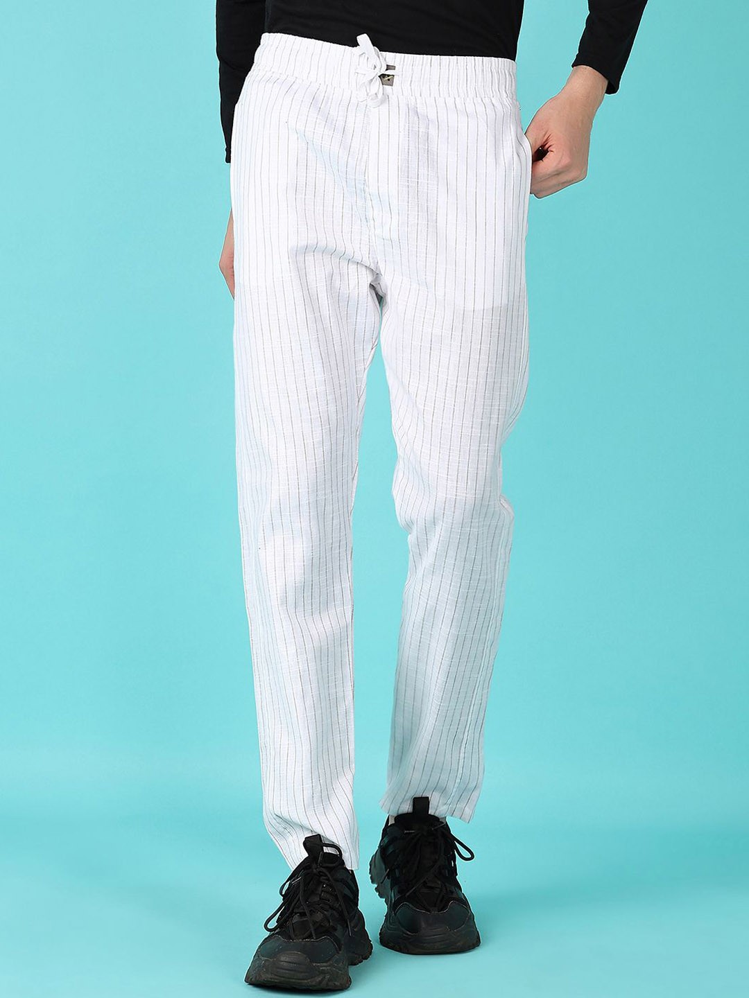 

V-Mart Men Striped Regular Fit Track Pants, White