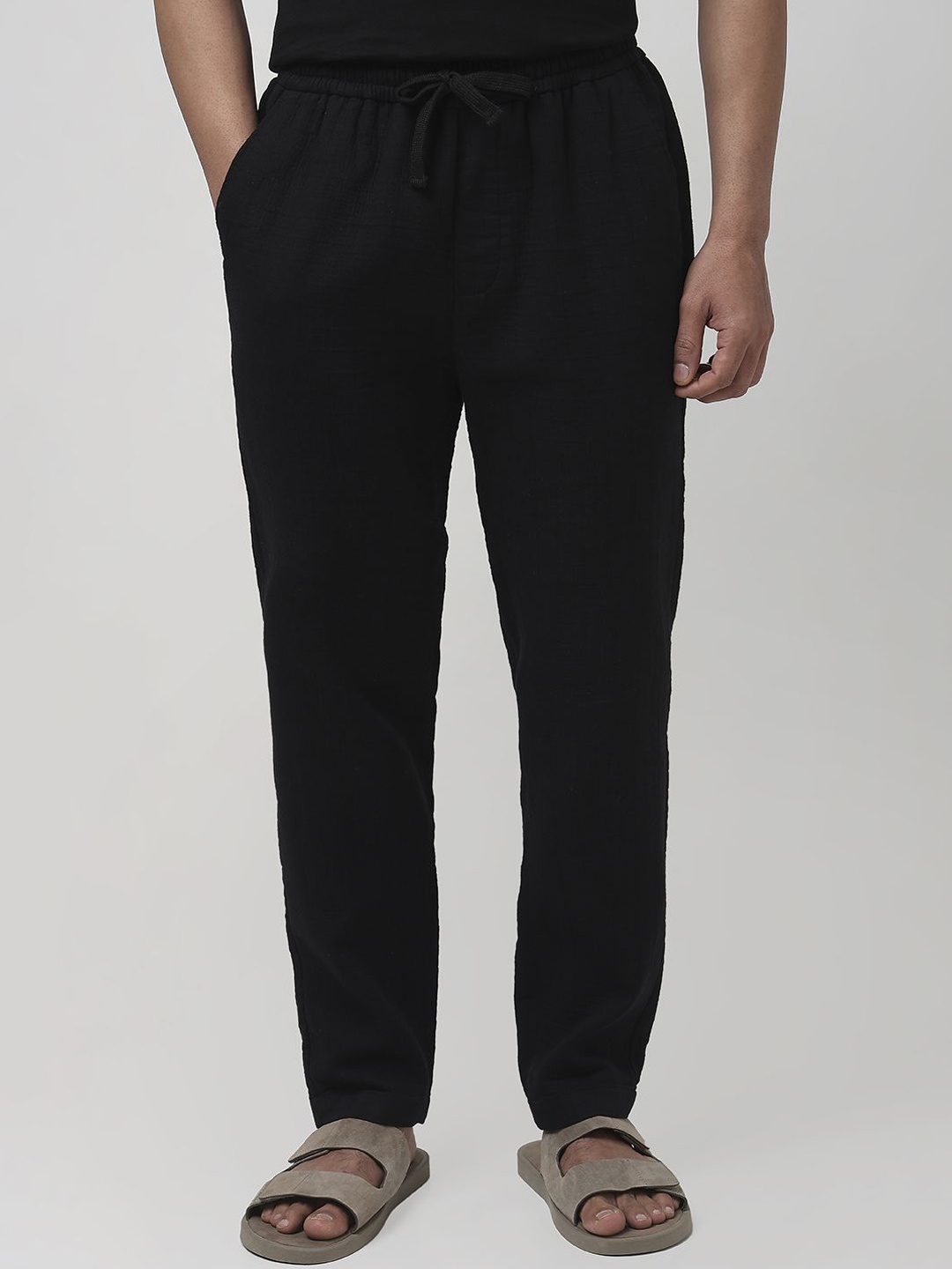 

Mufti Men Relaxed Straight Fit Trousers, Black