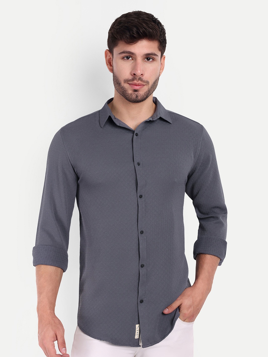 

SUI DHAGA Self Design Textured Wrinkle Free Casual Shirt, Grey