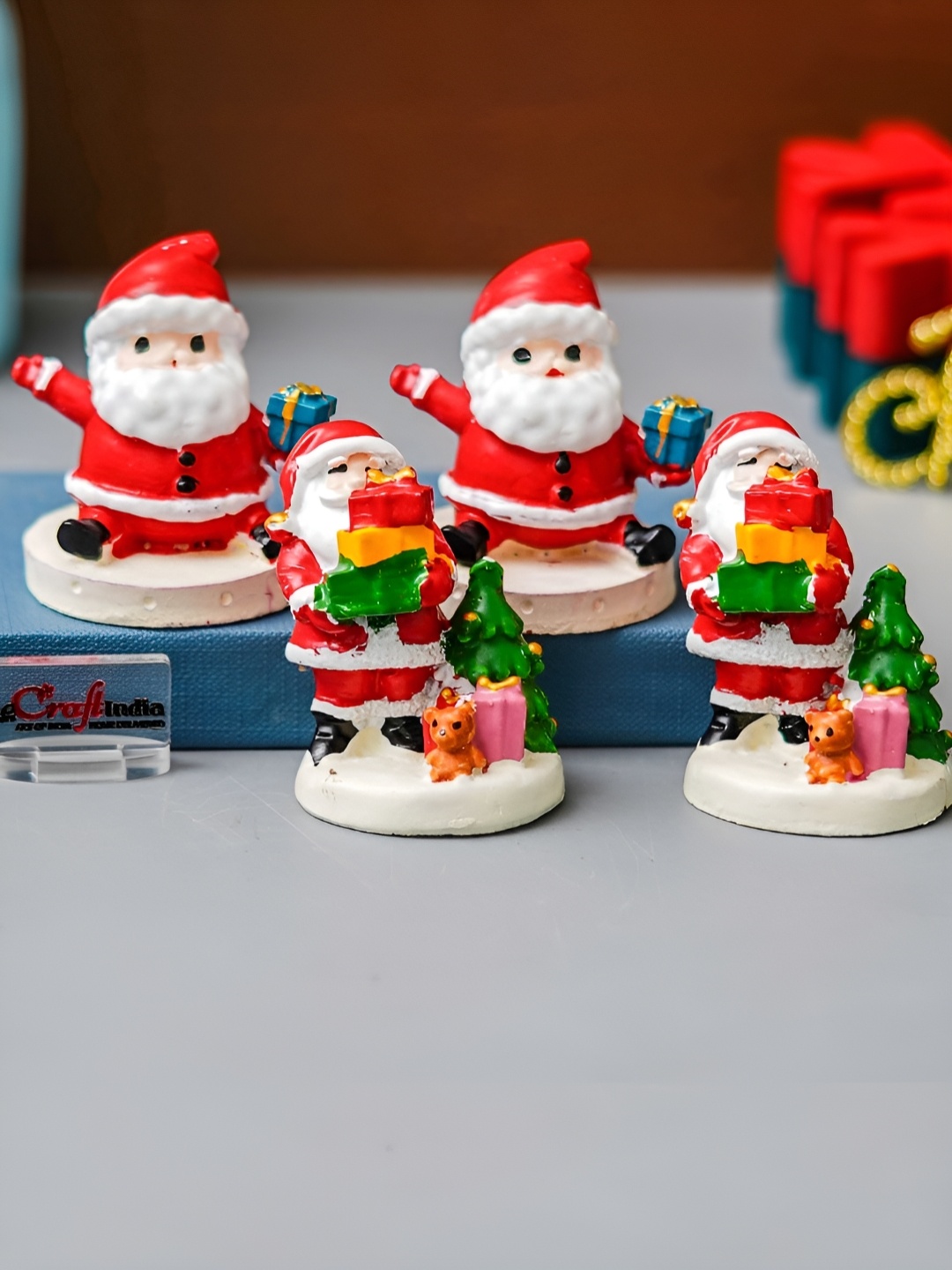 

eCraftIndia Red & White 4 Pieces Small Santa Claus