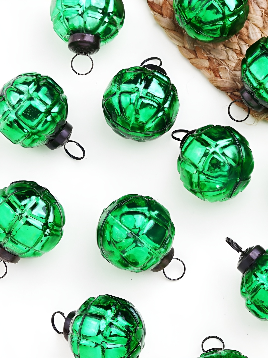 

Indianshelf 12 Pcs Green Glossy Glass Christmas Tree Ornaments