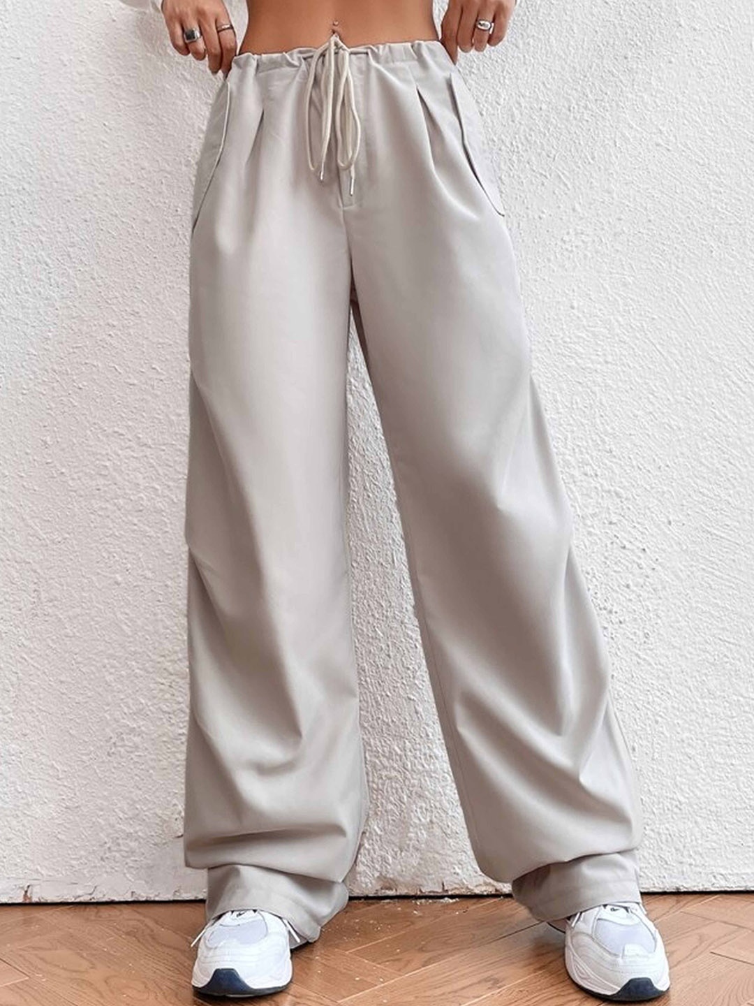

TABADTOD Women Relaxed Loose Fit Pleated Parallel Trousers, Grey