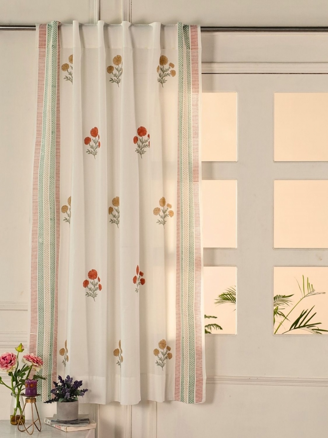 

Peepul Tree Beige & Mustard Sheer Window Curtain, Rust