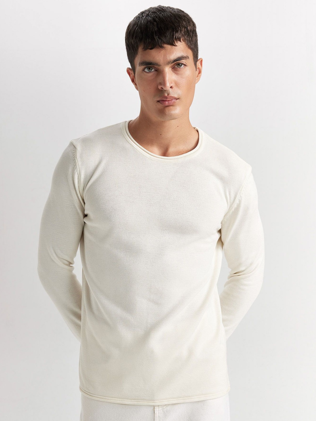 

DeFacto Men Round Neck Pullover Sweaters, White