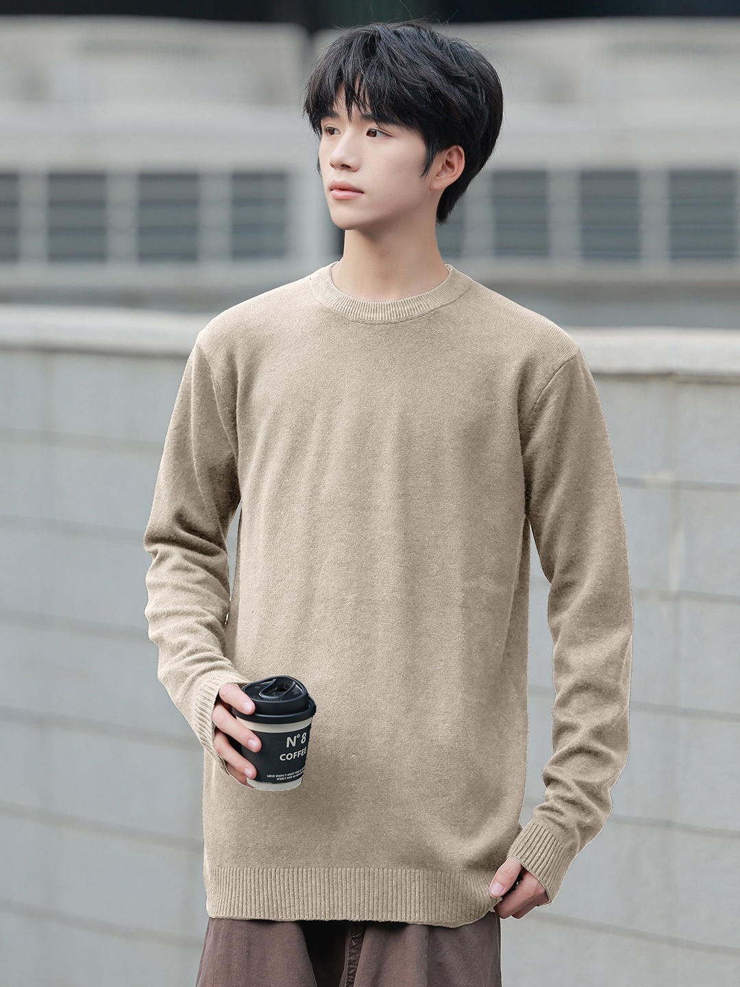 

StyleCast x Revolte Men Longline Pullover Sweater, Beige