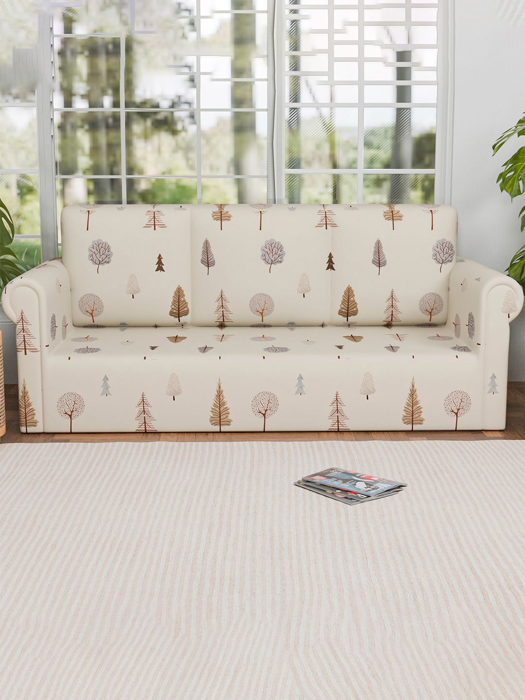 

Kuber Industries Cream-Coloured & Brown Printed 3-Seater Stretchable Sofa Cover