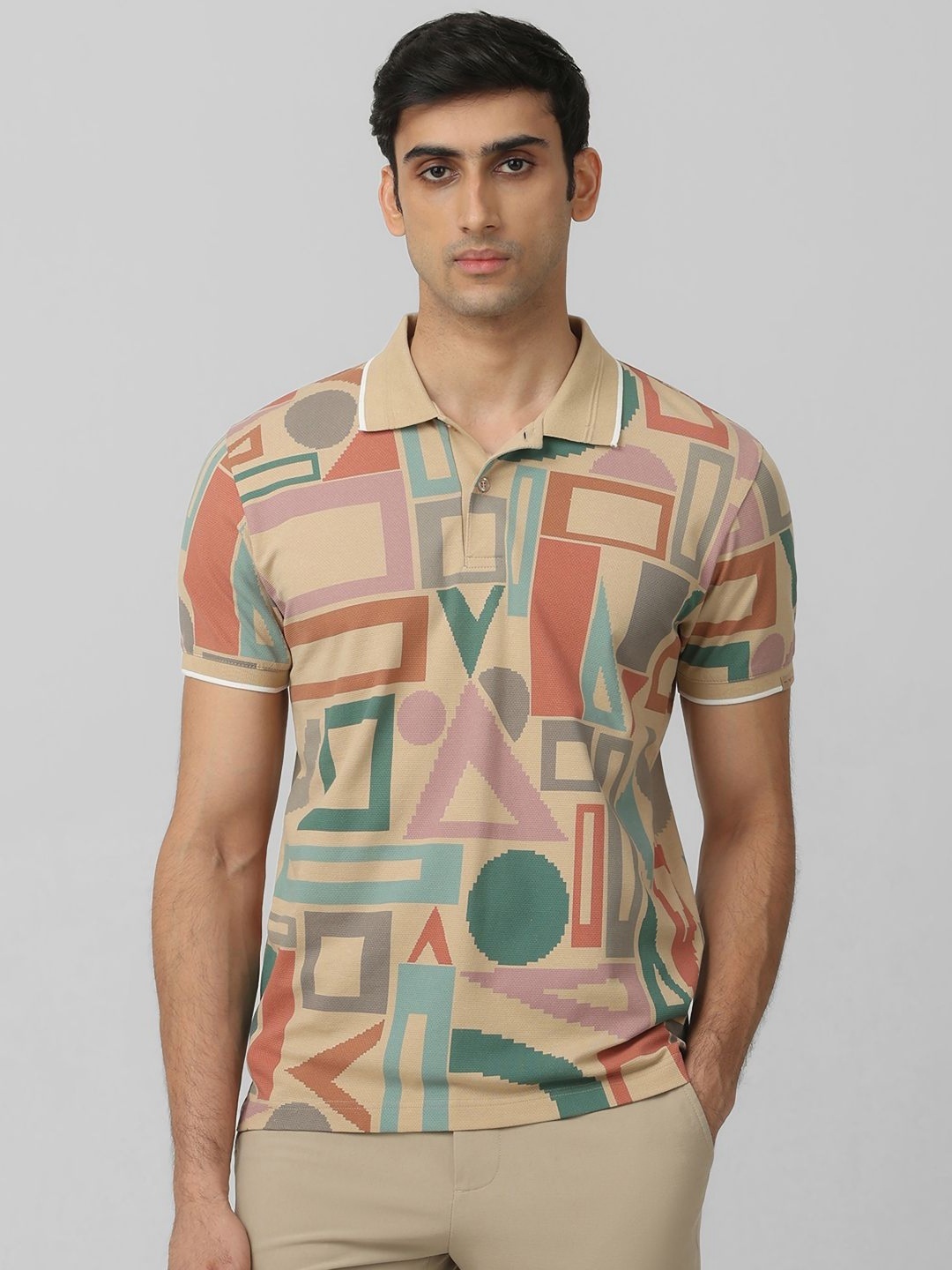 

Mufti Men Printed Polo Collar Slim Fit T-shirt, Beige
