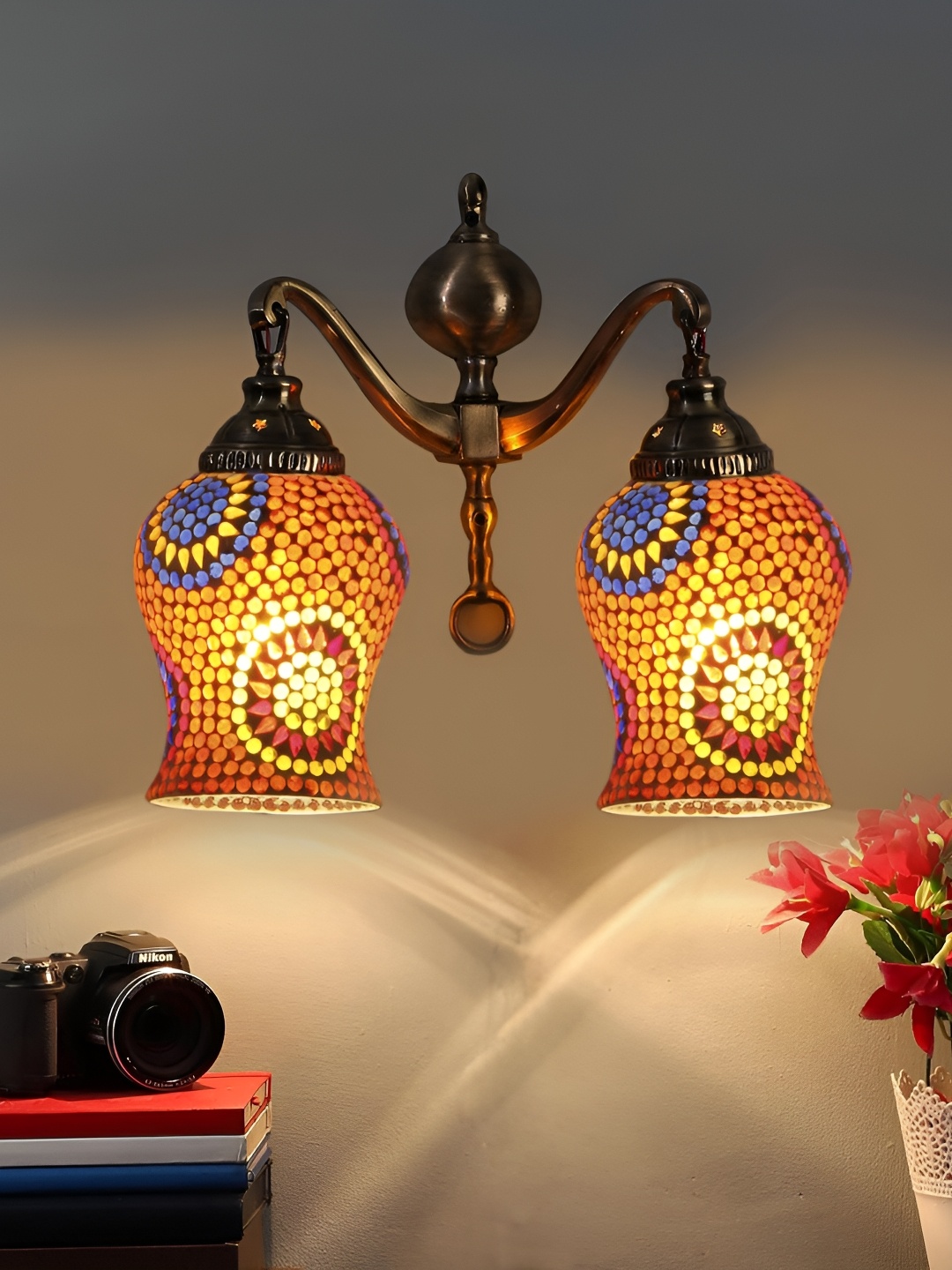 

Devansh White & Blue Textured Bell Shaped Mosaic Glass Contemporary Wall Lamp