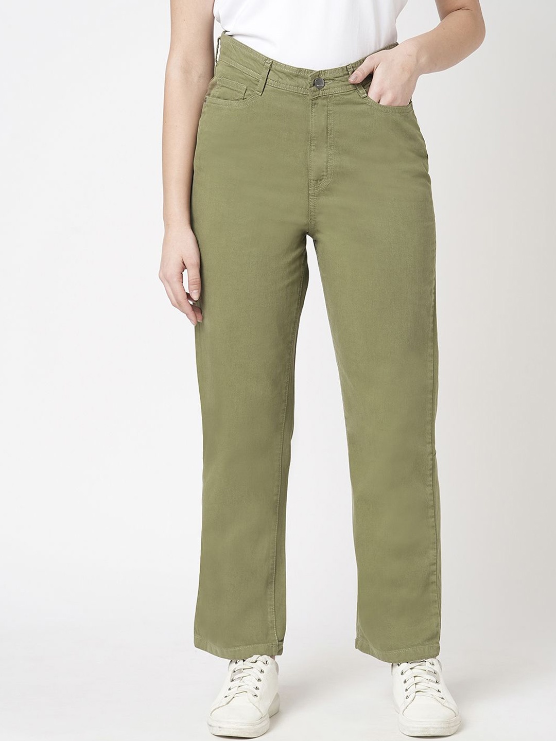

Kraus Jeans Women Straight Fit High-Rise Jeans, Olive