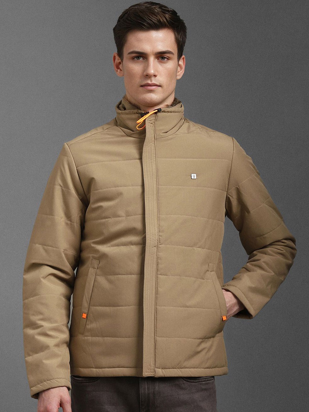 

Louis Philippe Jeans Men Open Front Jacket, Khaki