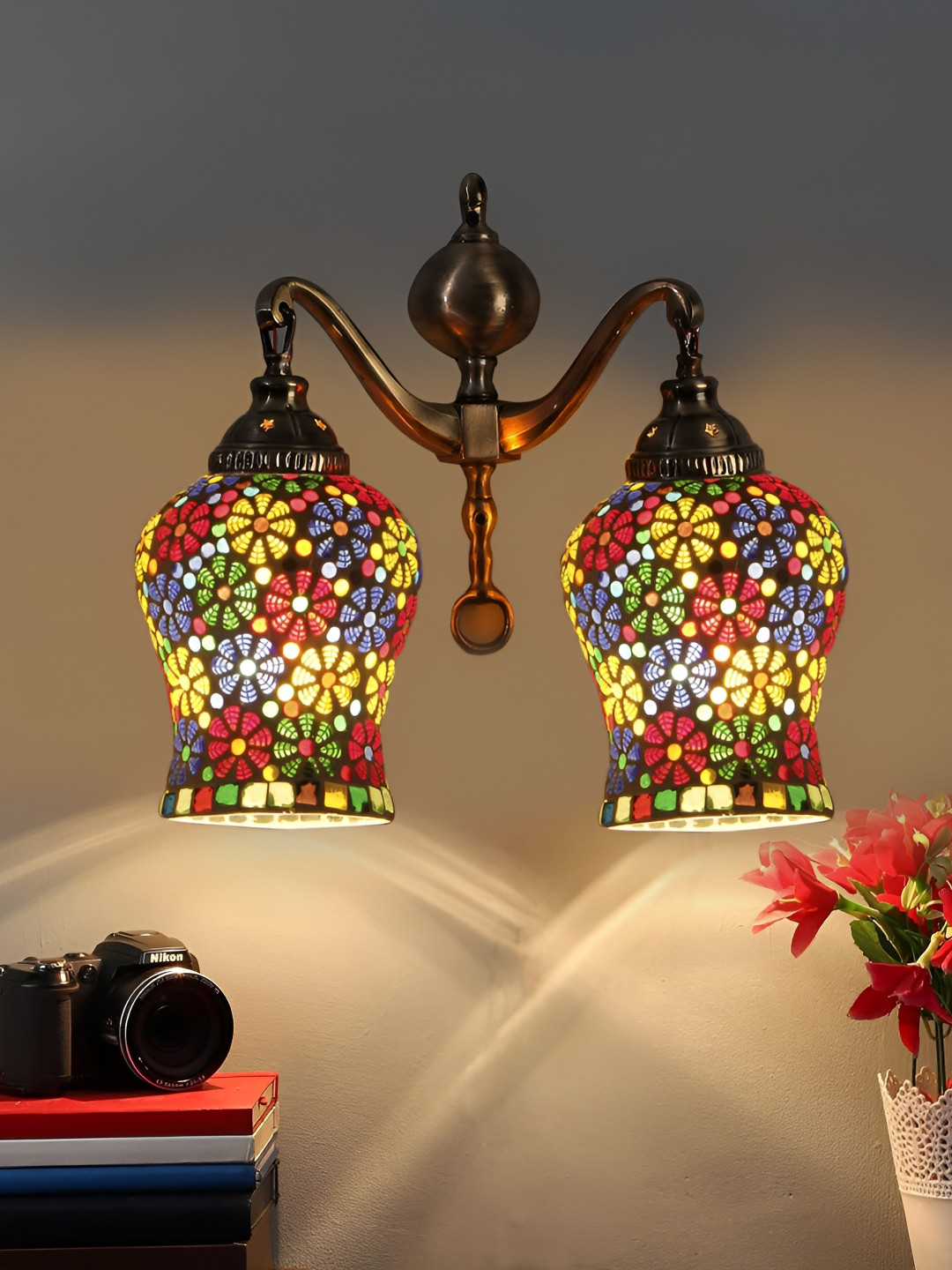 

Devansh Gold-Toned & White Textured Metal Traditional Wall Lamp