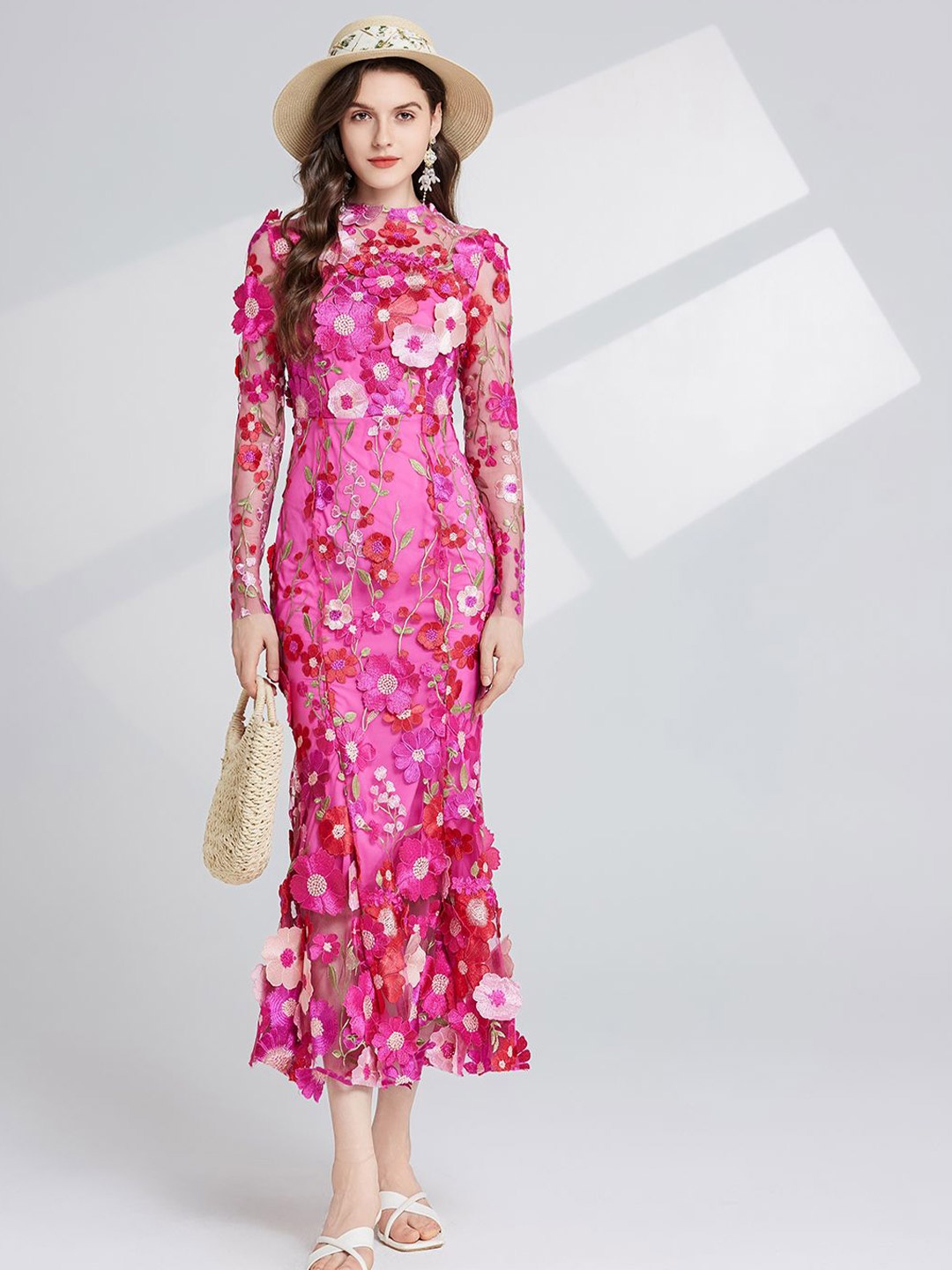 

JC Collection Floral Embroidered A-Line Midi Dress, Rose