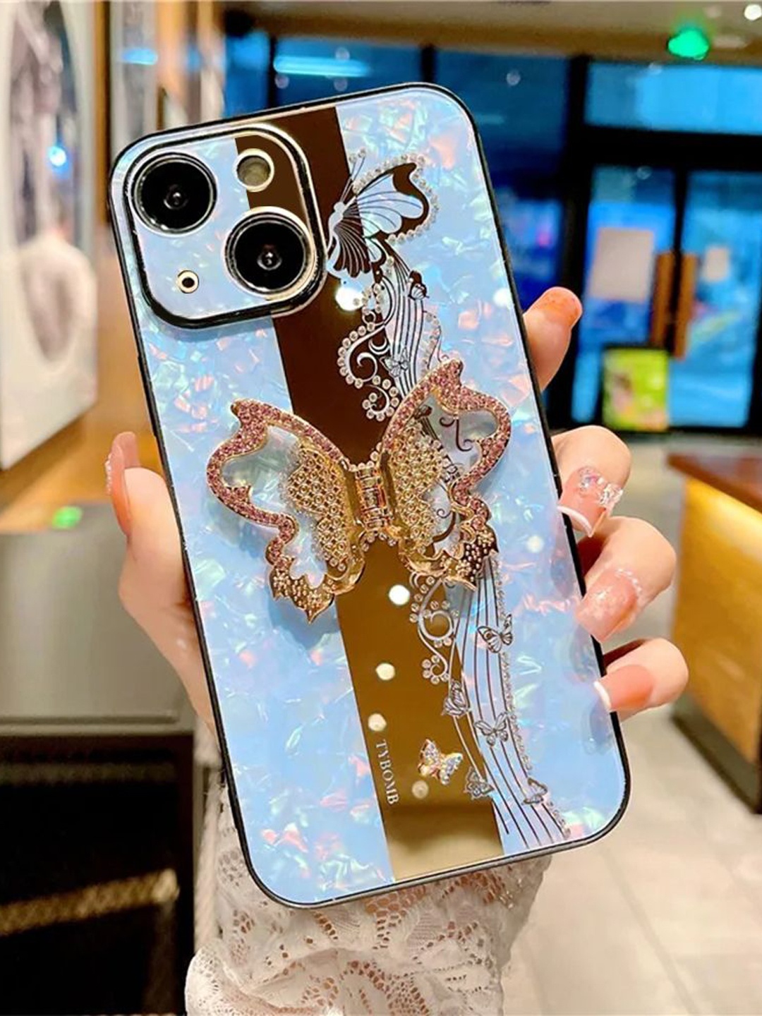 

Luxury Kase Quirky Printed iPhone 15 Plus Back Case Mobile Accessories, Blue