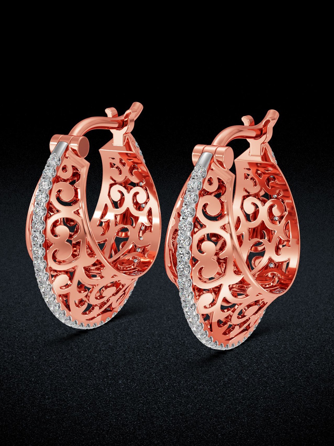 

Joyalukkas 18 KT Floral Cutout Gold Hoop Earrings-3.87g, Rose gold