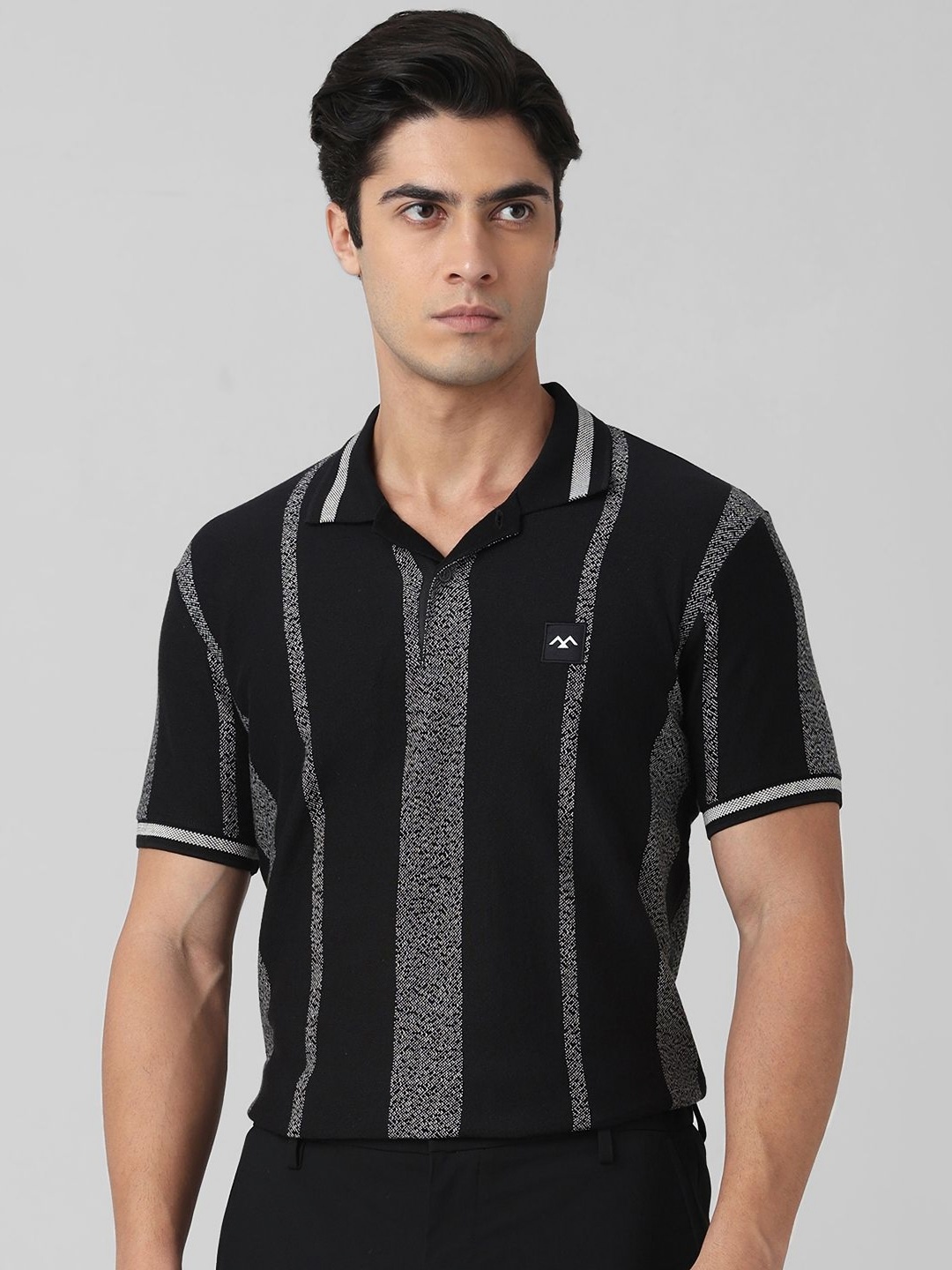 

Mufti Men Striped Slim Fit Polo Collar T-shirt, Black