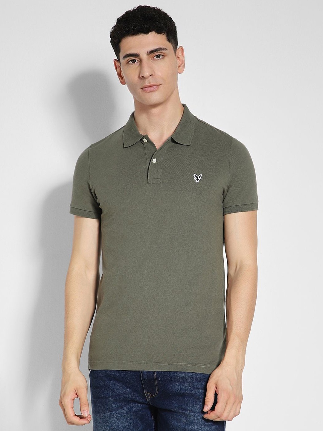 

AMERICAN EAGLE OUTFITTERS Men Polo Collar T-shirt, Olive