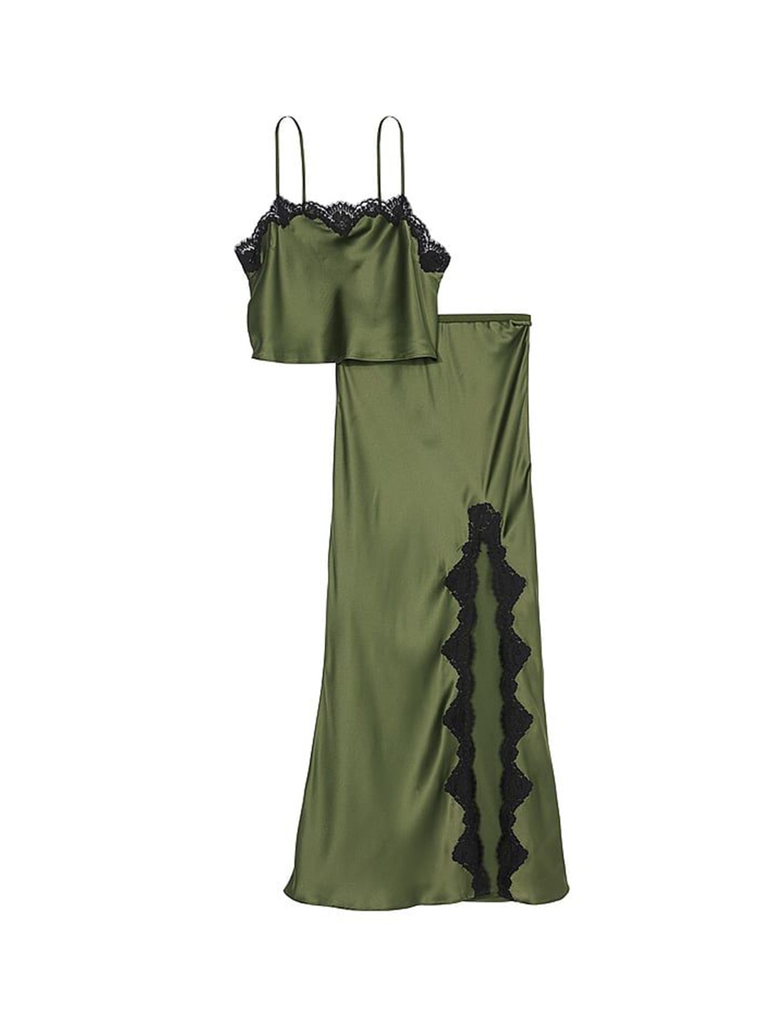 

Victoria's Secret Women Lace-Trim Top & Slit Skirt Set, Olive