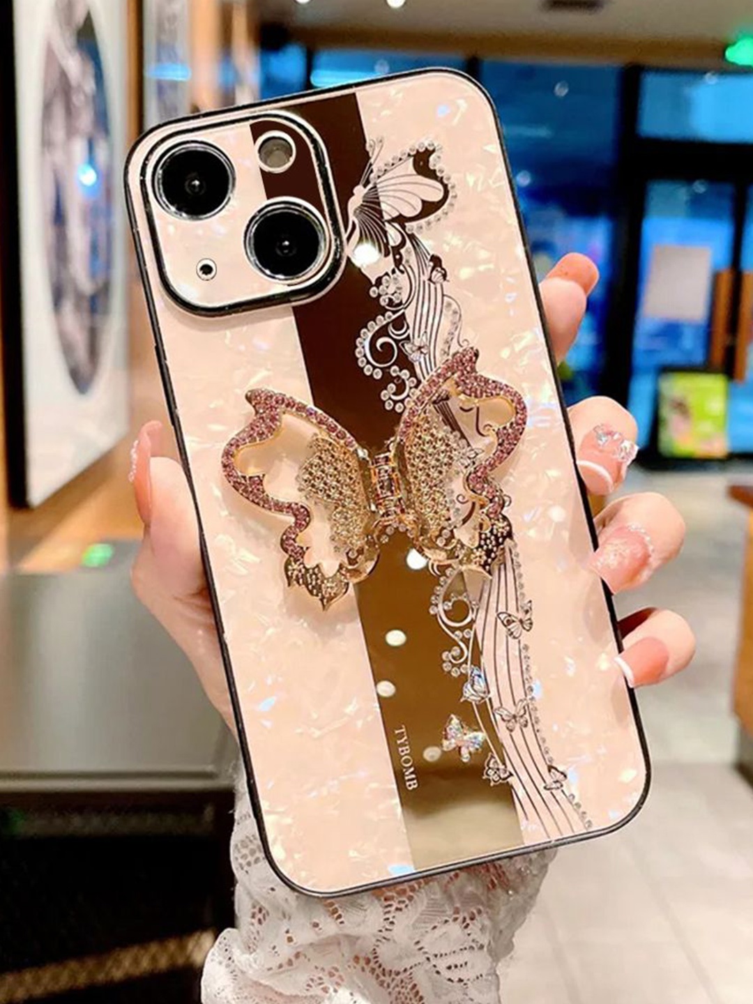 

Luxury Kase Quirky Printed iPhone 14 Plus Back Case Mobile Accessories, Rose gold
