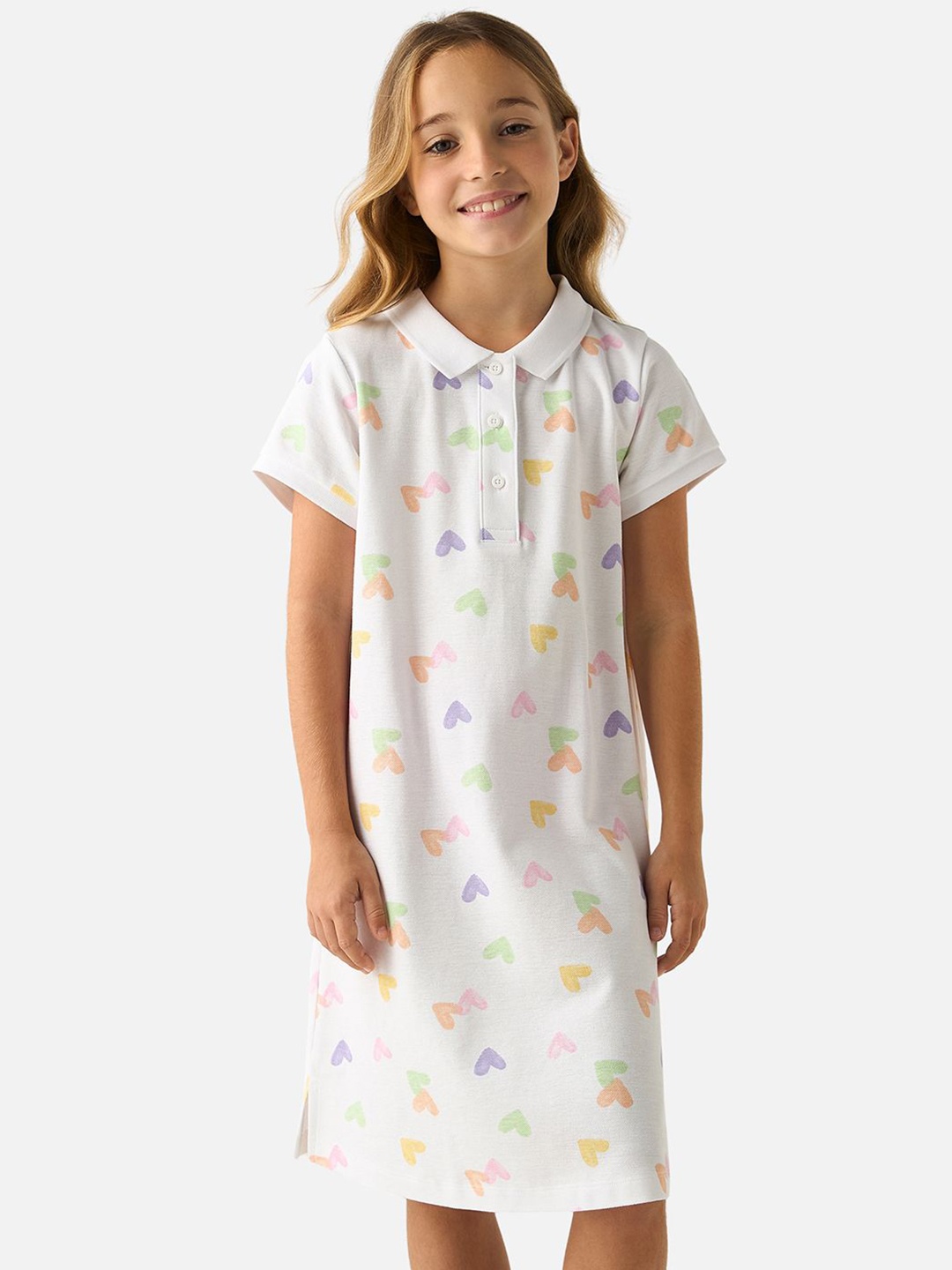 

Juniors by Babyshop Girls Conversational Printed Shirt Collar Cotton A-Line Dress, White