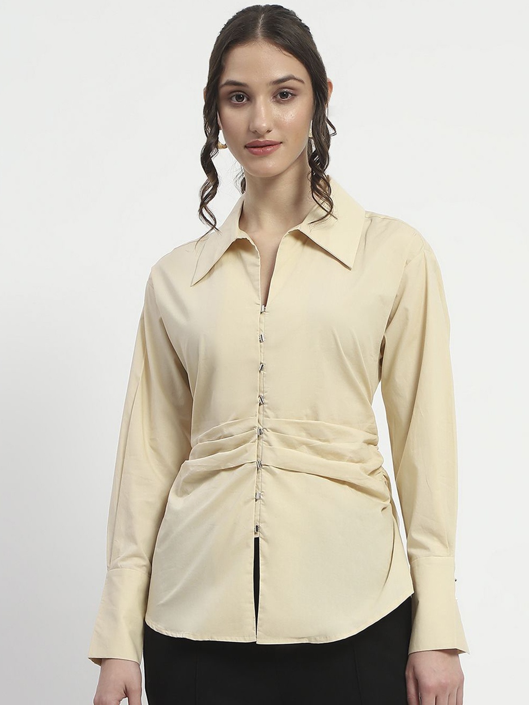 

Madame Women Opaque Casual Shirt, Beige