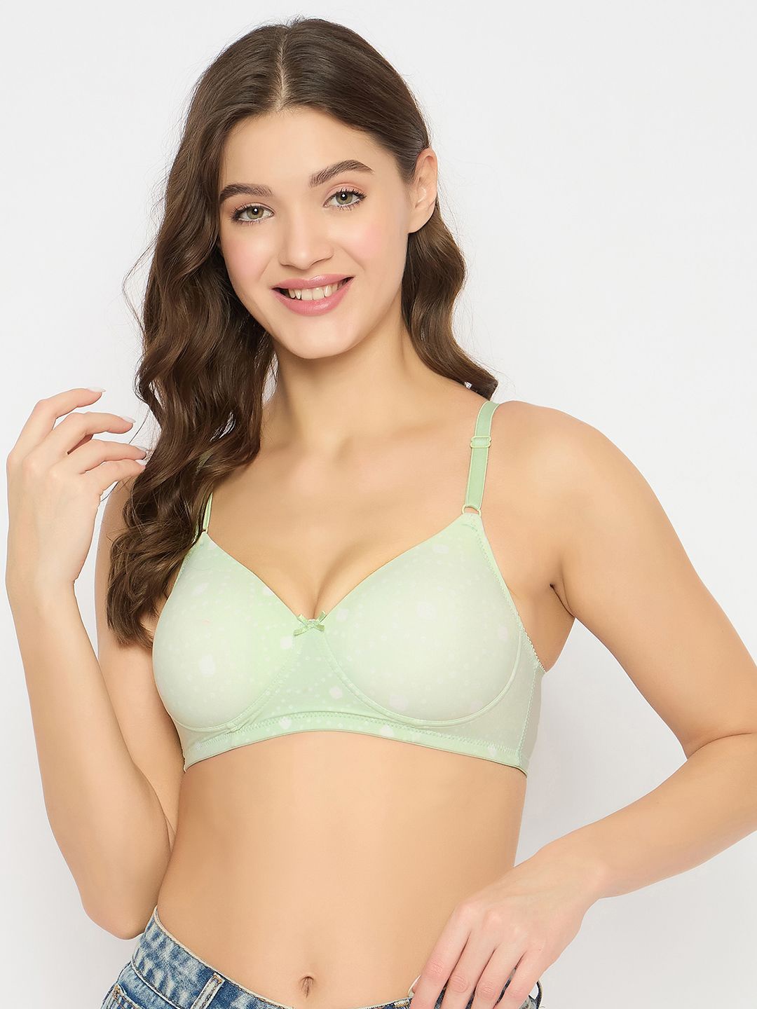 

Clovia Women Polka Dot Printed Full Coverage Lightly Padded T-shirt Bra, Green