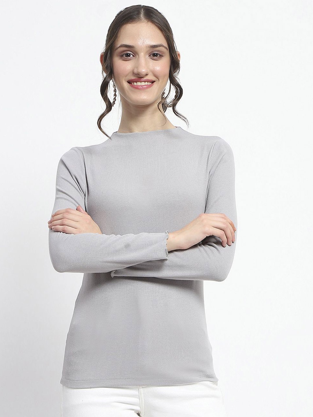 

Madame Round Neck Long Sleeves Top, Grey