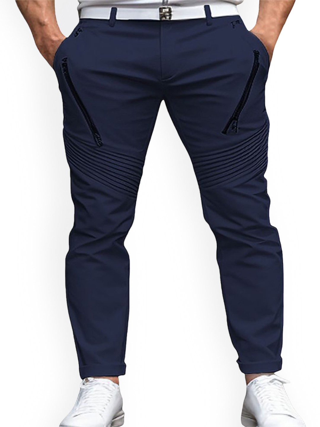 

StyleCast x Revolte Men Mid-Rise Skinny Fit Easy Wash Trousers, Blue