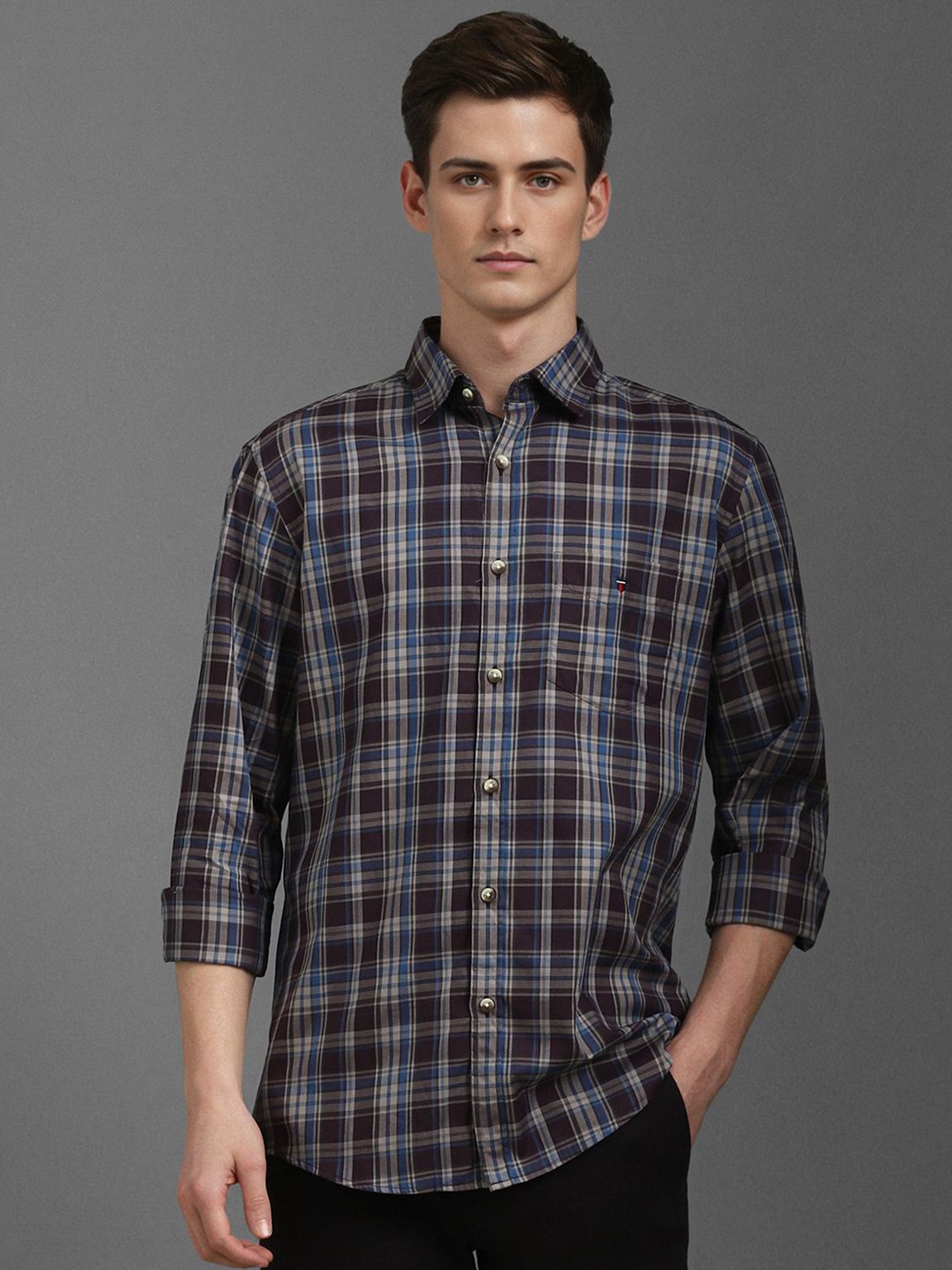 

Louis Philippe Sport Men Slim Fit Opaque Checked Casual Shirt, Brown
