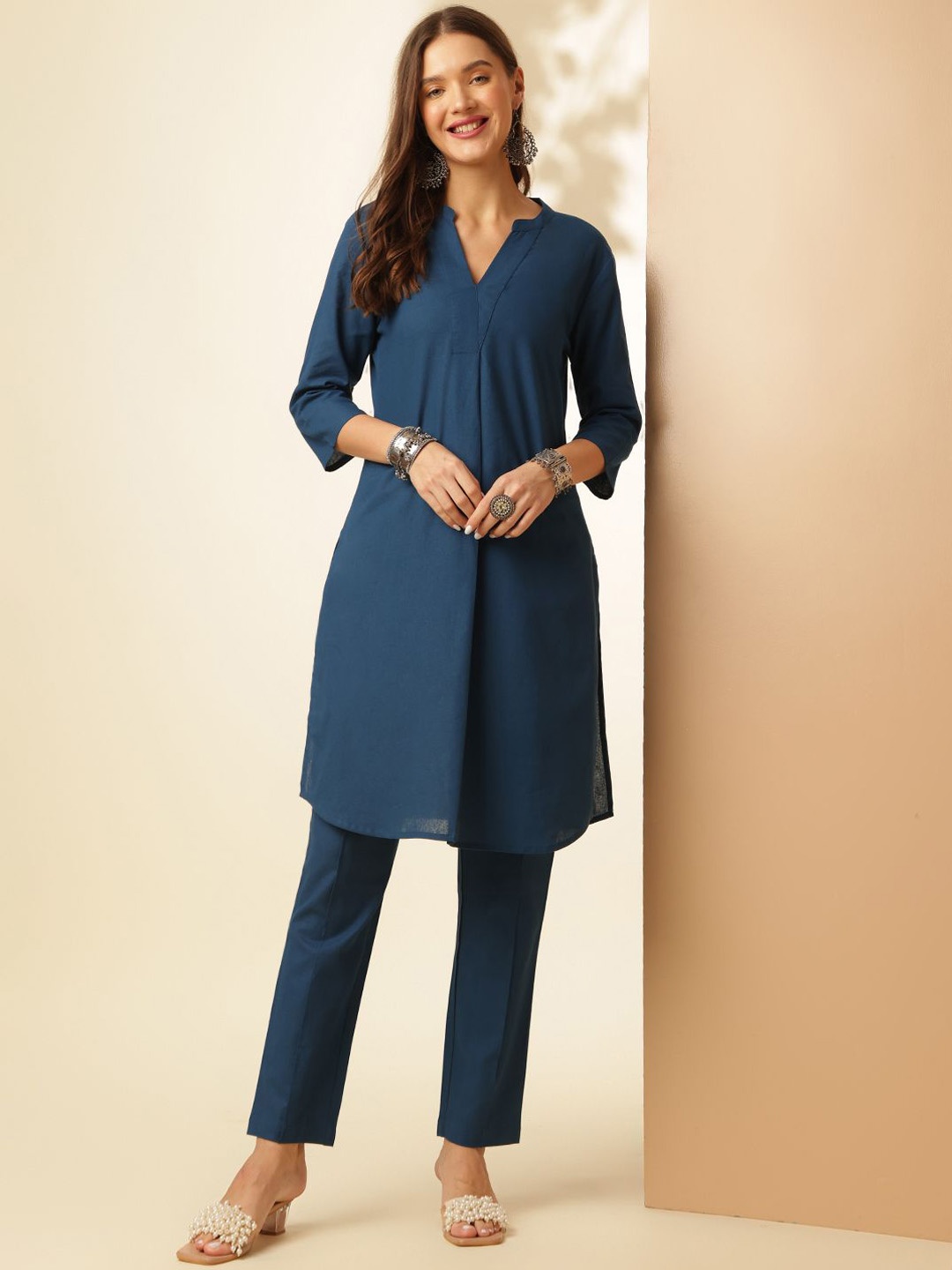 

Anouk Pure Cotton Pleated Straight Kurta & Trouser, Blue