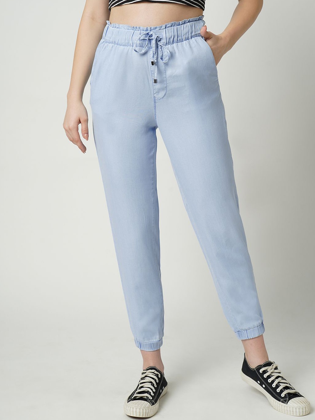 

Kraus Jeans Women Loose Fit High-Rise Joggers Trousers, Blue