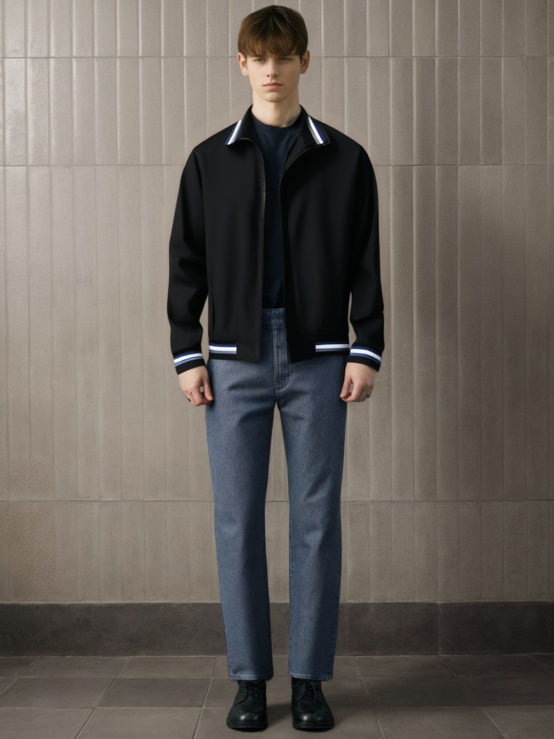 

StyleCast x Revolte Mock Collar Solid Casual Tailored Jacket, Black