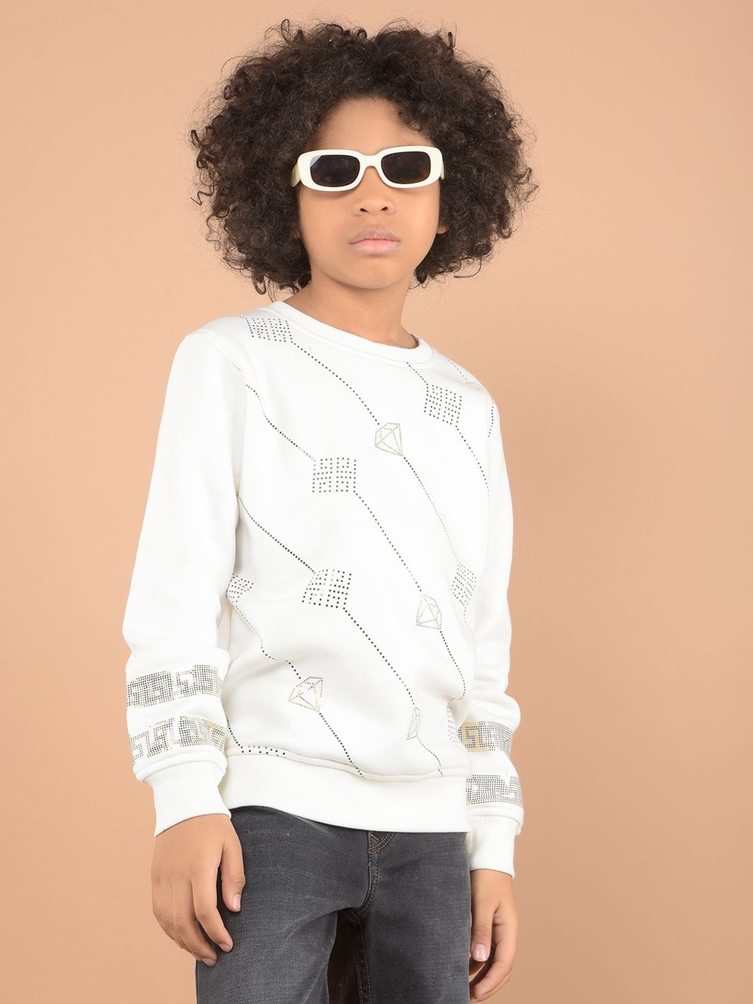 

Crimsoune Club Boys Printed Round Neck Sweatshirt, White