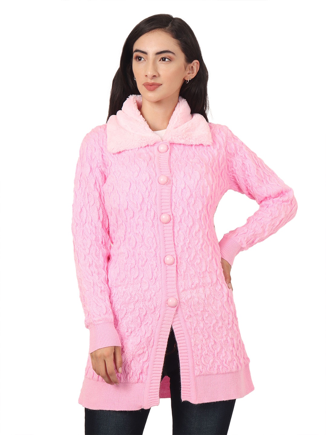 

HAUTEMODA Women Woollen Cardigan Sweaters, Pink