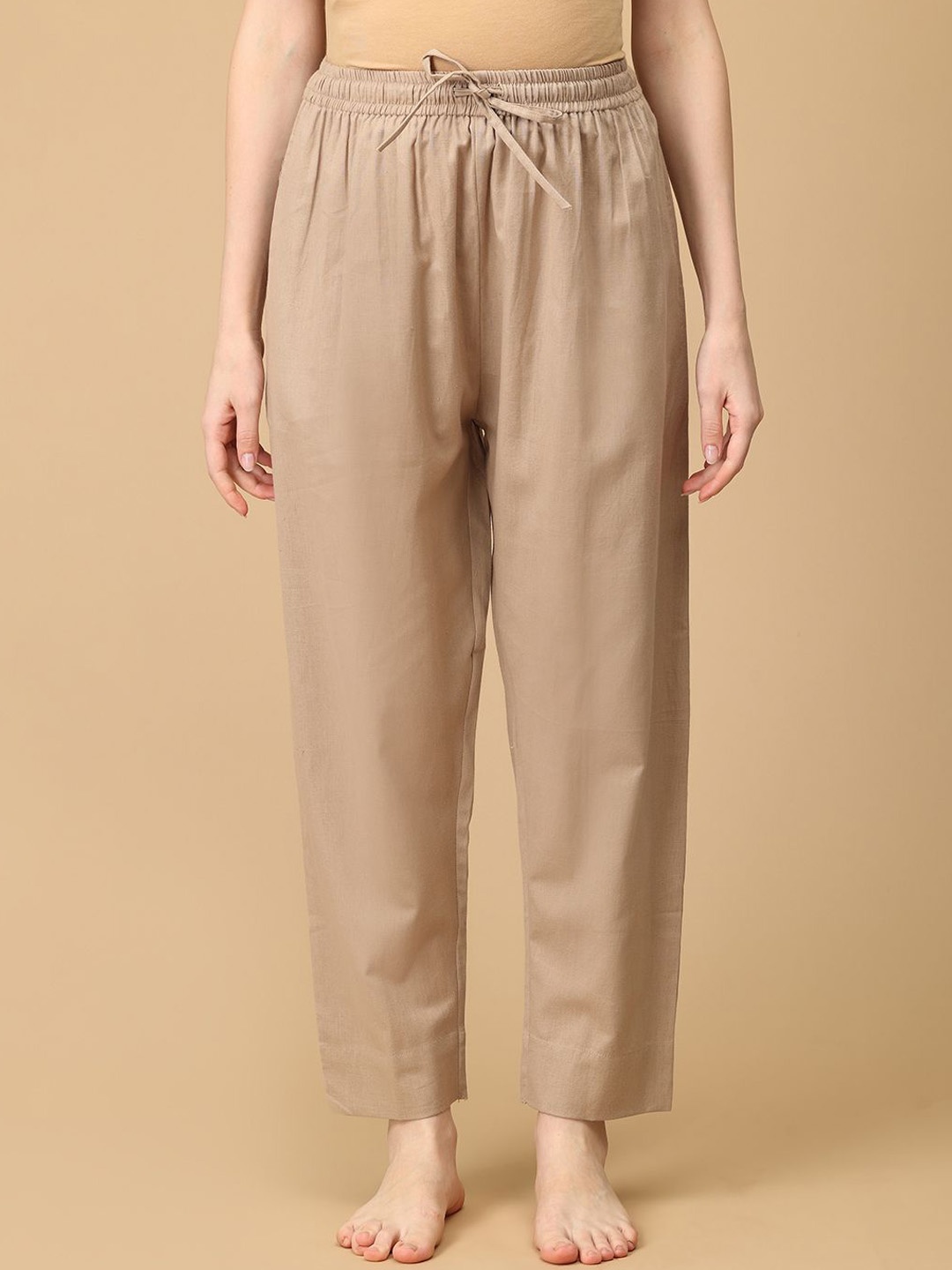 

The Mom Store Women Pure Cotton Straight Mid Rise Lounge Pants, Coffee brown