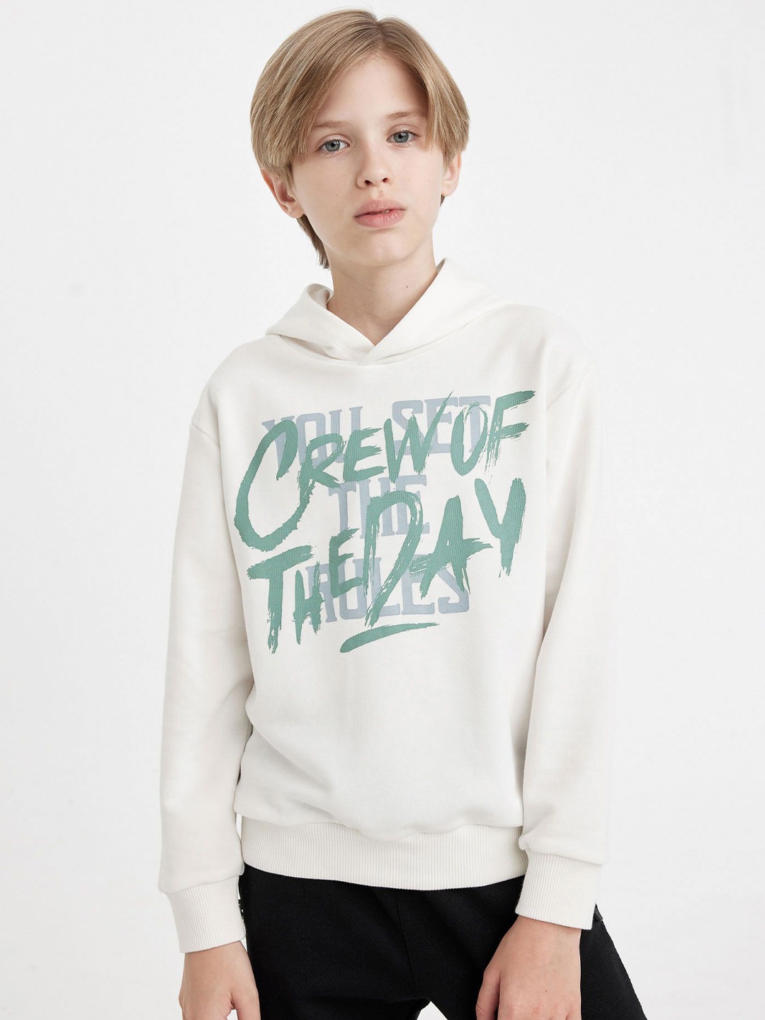 

DeFacto Boys Typography Printed Hooded Pullover Sweaters, White