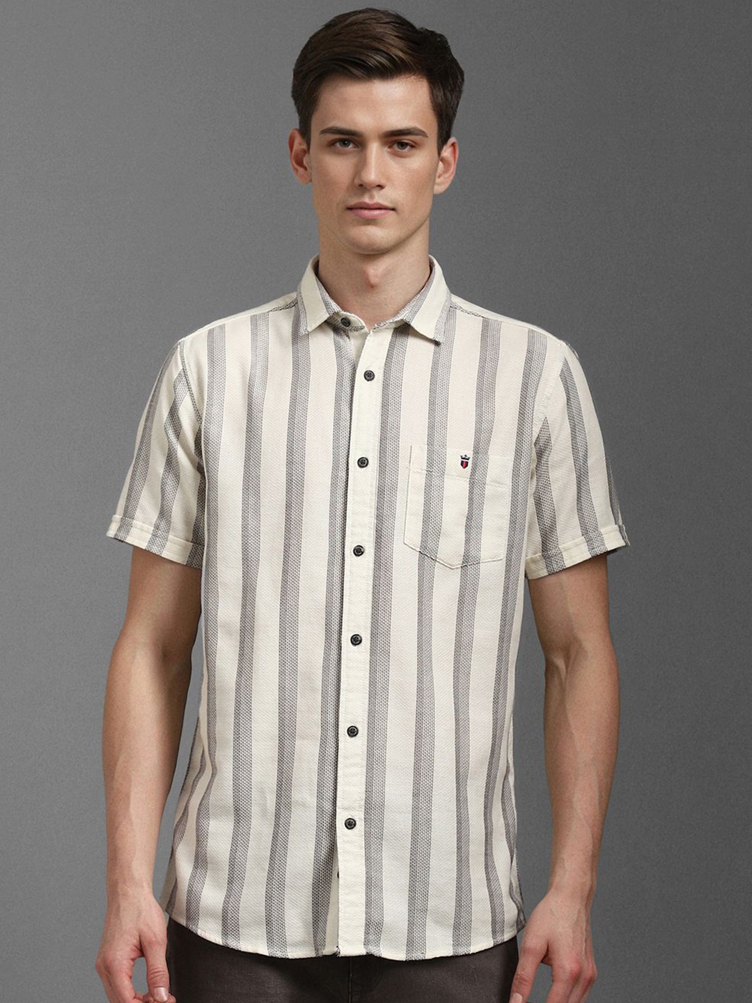 

Louis Philippe Men Slim Fit Striped Casual Shirt, Cream