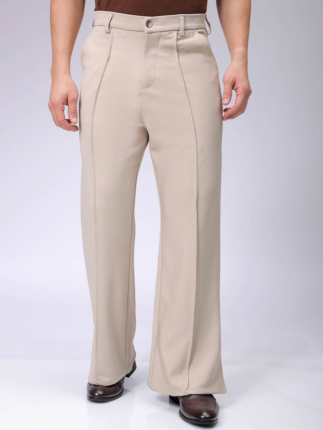 

The Indian Garage Co Men Mid-Rise Flared Trousers, Beige