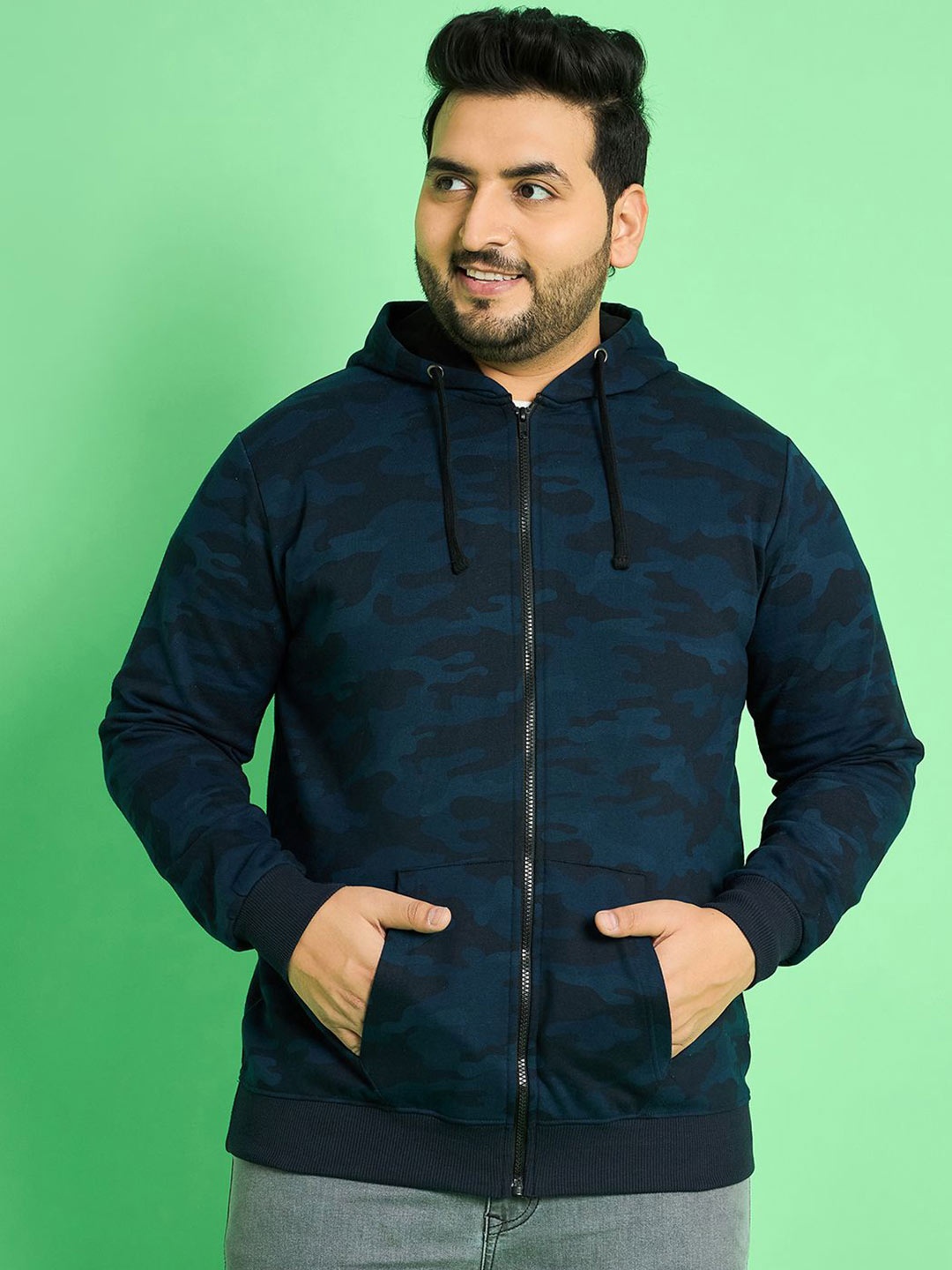 

bigbanana Men Plus Size Camouflage Printed Hooded Cotton Sweatshirt, Teal